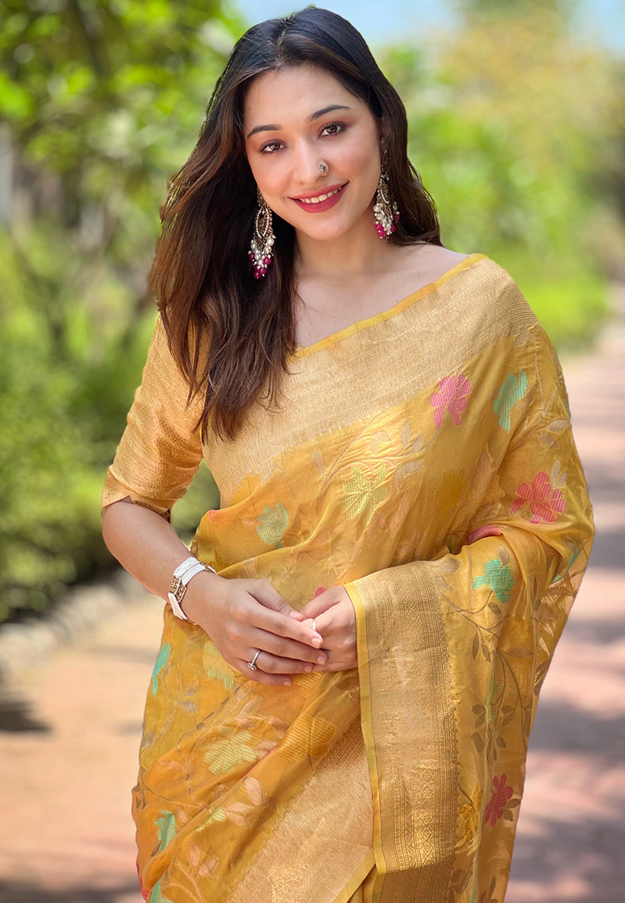 Sunlight Yellow Organza Saree