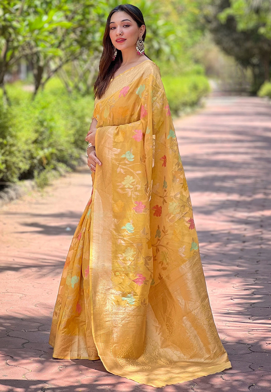 Sunlight Yellow Organza Saree