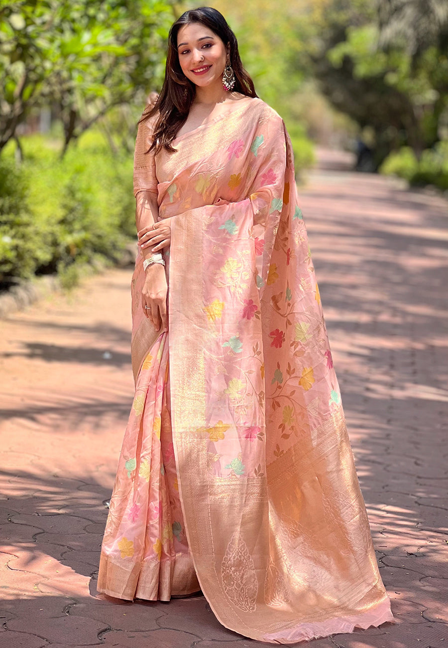 Blush Pink Organza Saree
