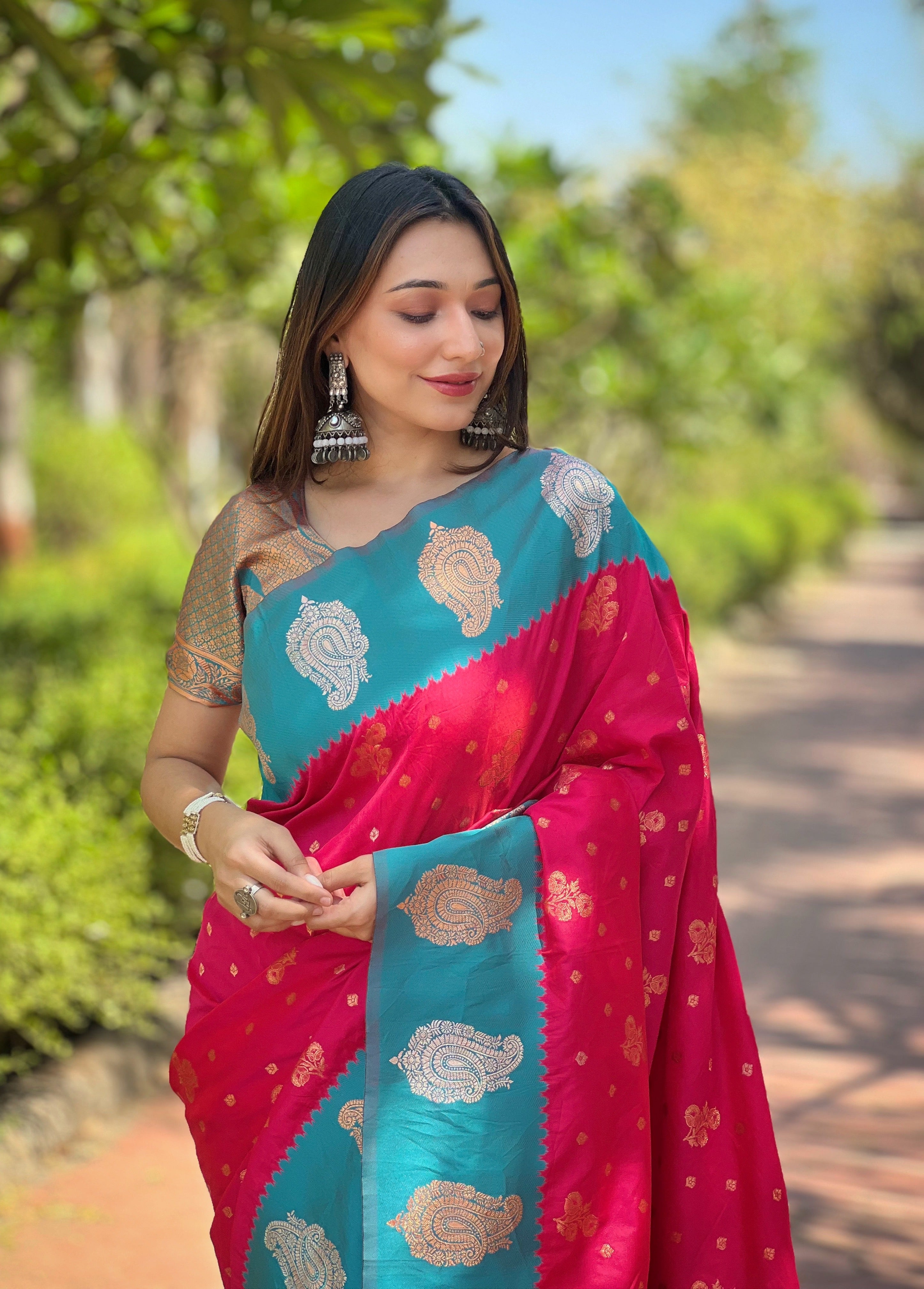 Bright Red Soft Silk Banarasi Saree