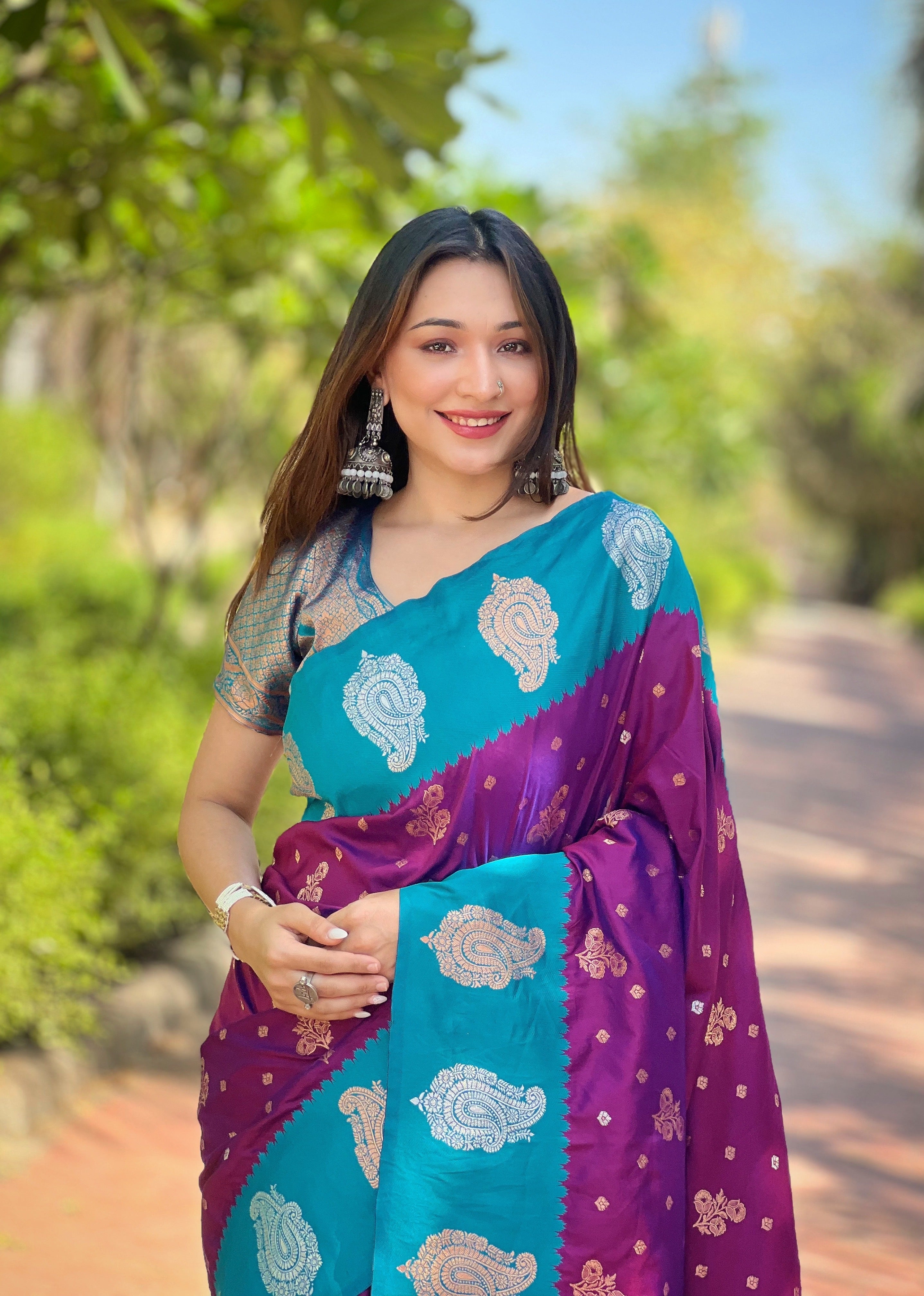 Violet Blue Soft Silk Banarasi Saree