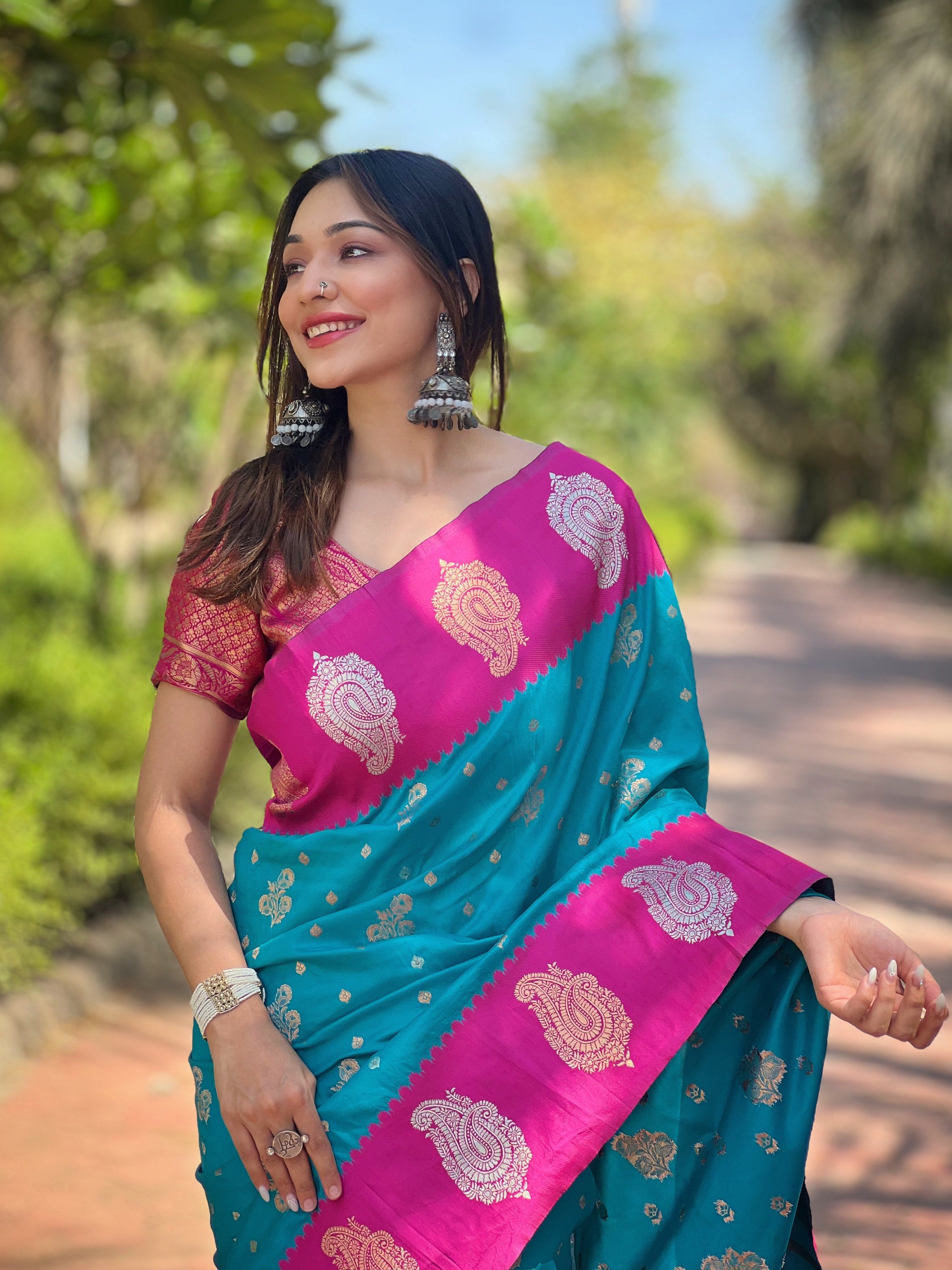 Sky Blue Soft Silk Banarasi Saree