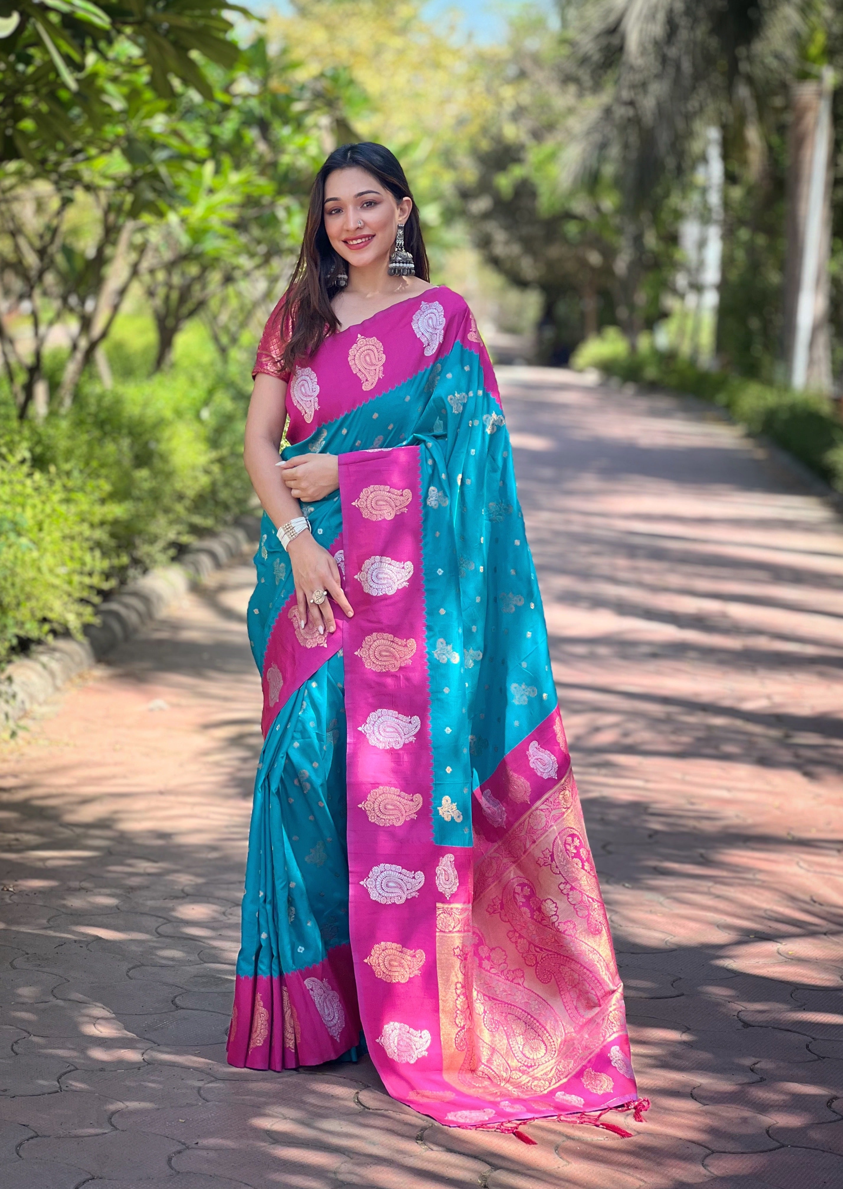 Sky Blue Soft Silk Banarasi Saree