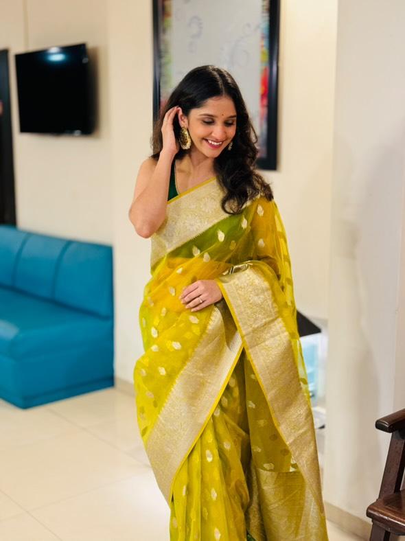 Shivani Sonar in Butterscotch Yellow Organza Silk Saree
