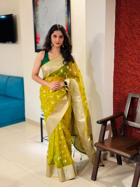 Shivani Sonar in Butterscotch Yellow Organza Silk Saree