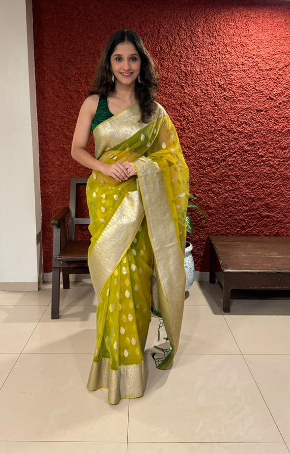 Shivani Sonar in Butterscotch Yellow Organza Silk Saree