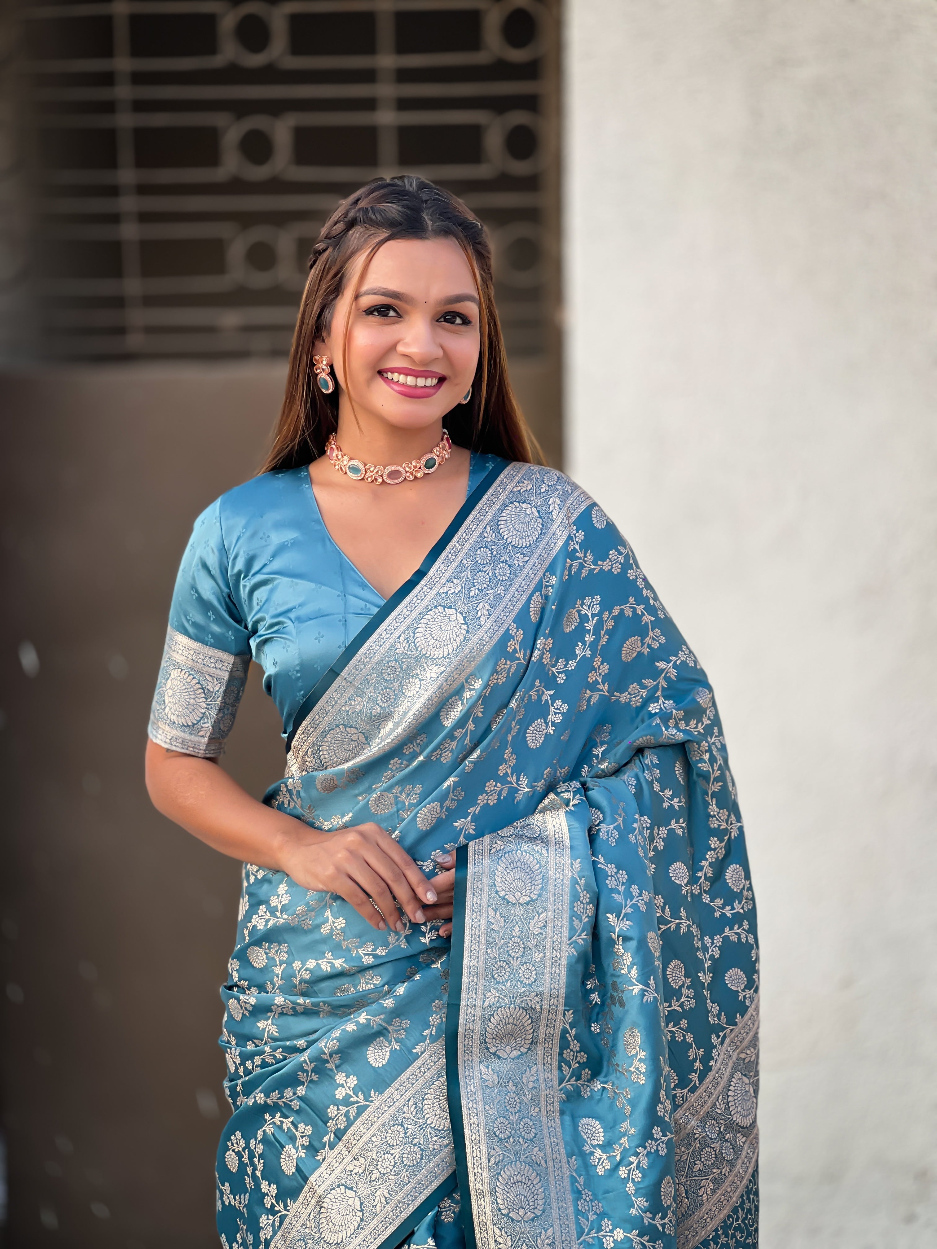 BLUE BANARASI SILK BLEND SAREE