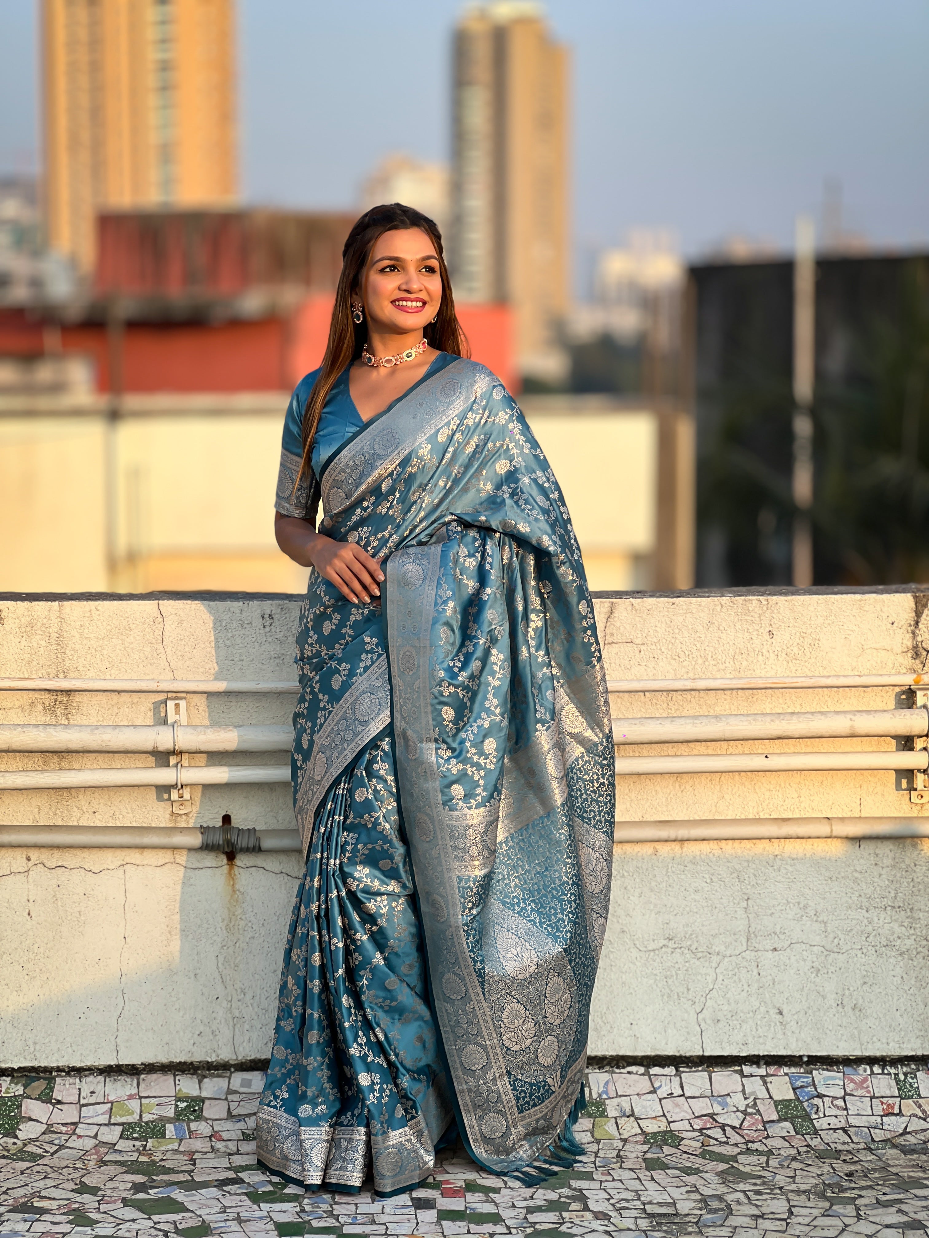 BLUE BANARASI SILK BLEND SAREE