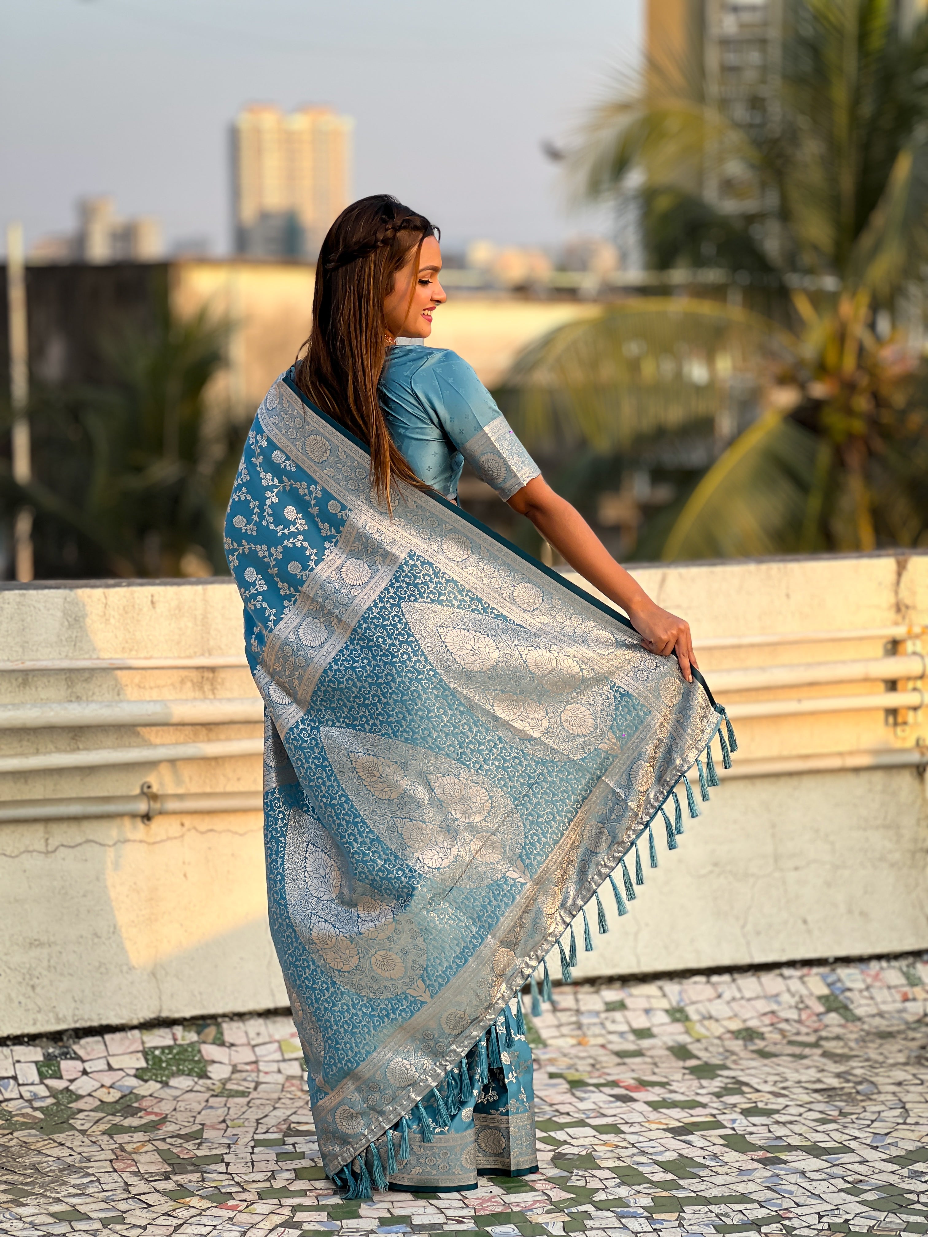 BLUE BANARASI SILK BLEND SAREE