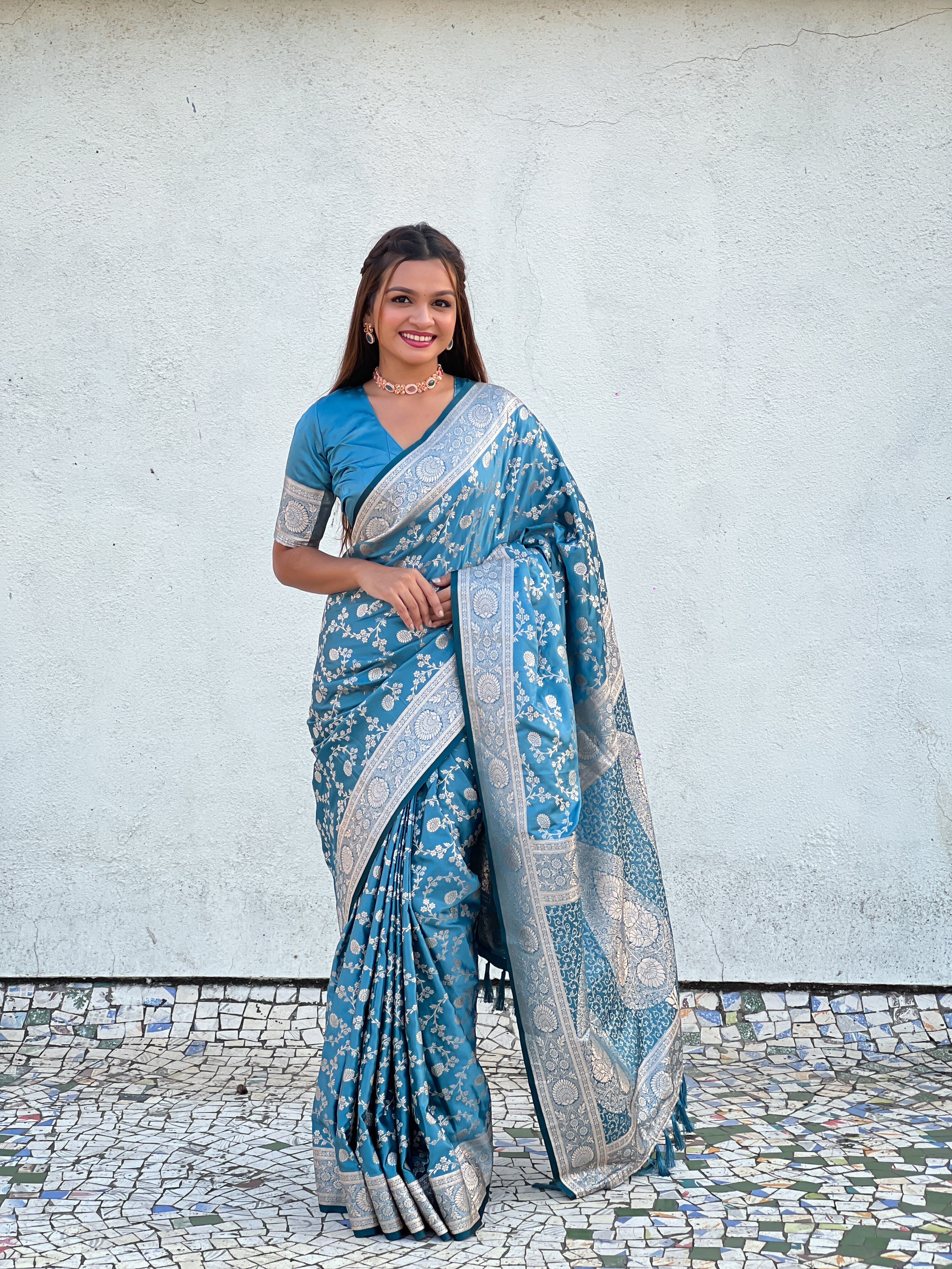 BLUE BANARASI SILK BLEND SAREE