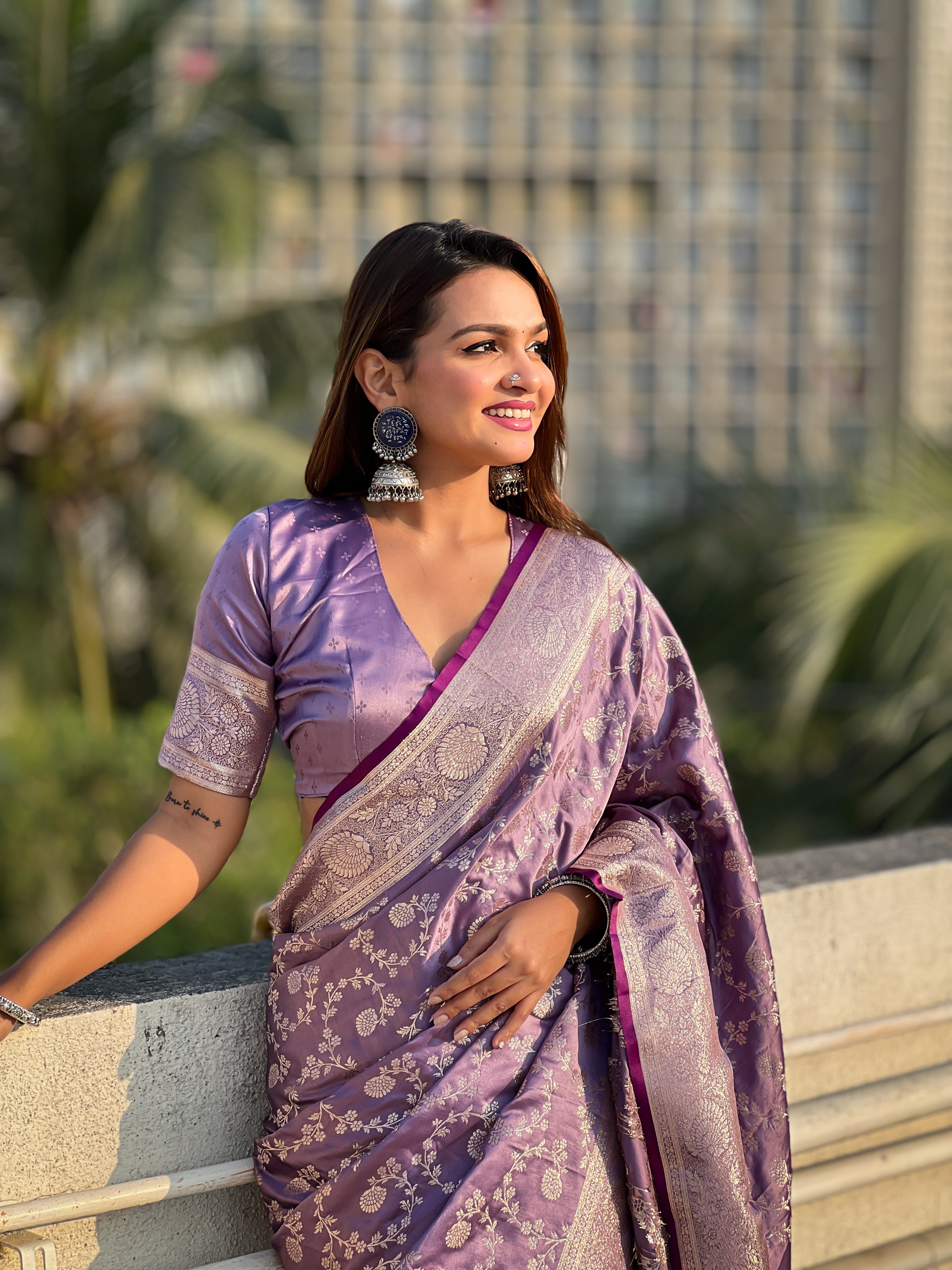 LEVENDER BANARASI SILK BLEND SAREE