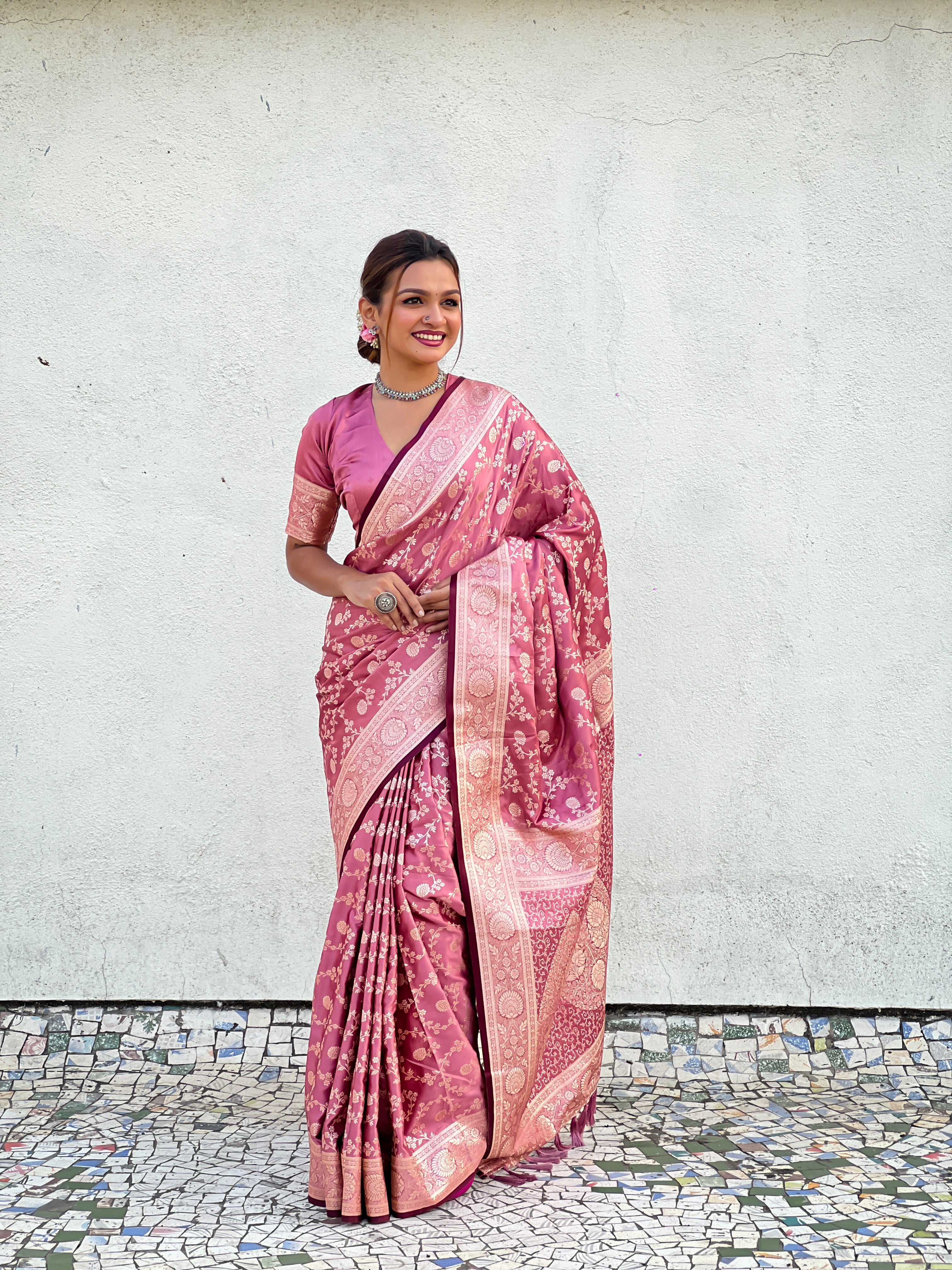PINK BANARASI SILK BLEND SAREE