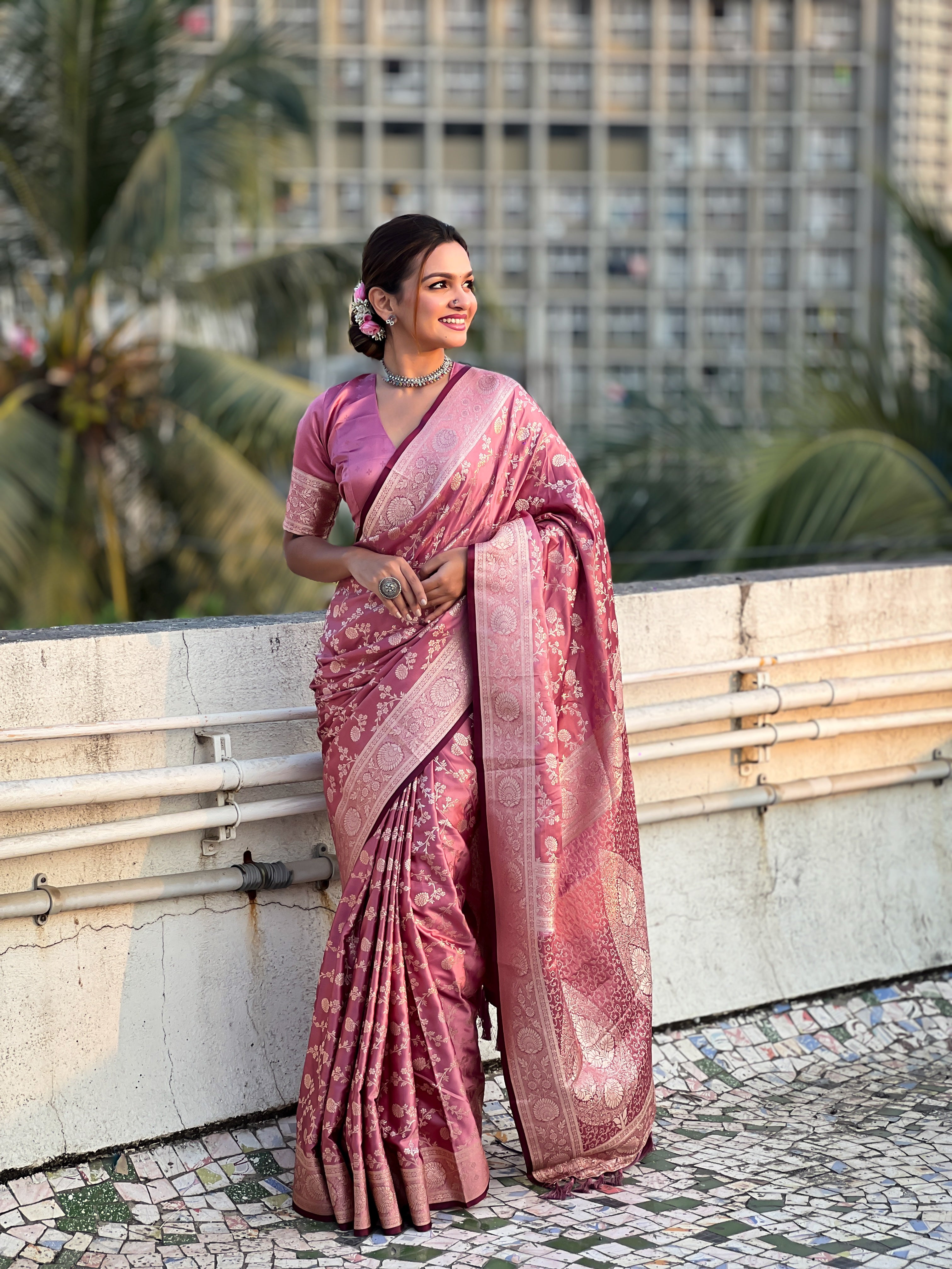 PINK BANARASI SILK BLEND SAREE