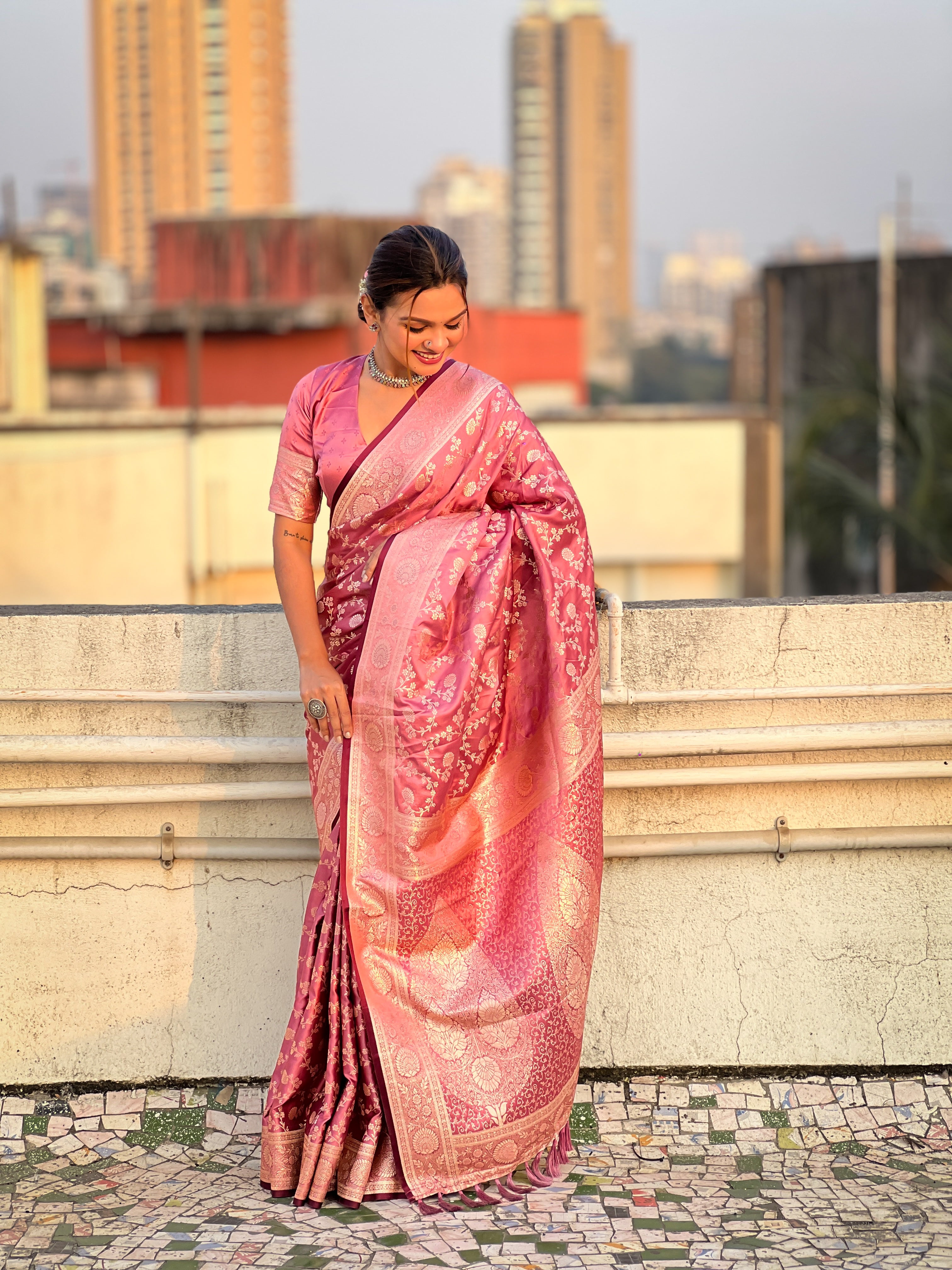 PINK BANARASI SILK BLEND SAREE