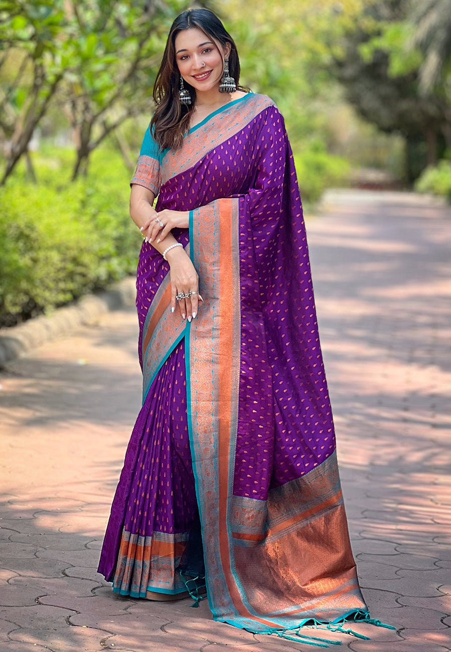 PURPLE BANARASI SILK BLEND SAREE
