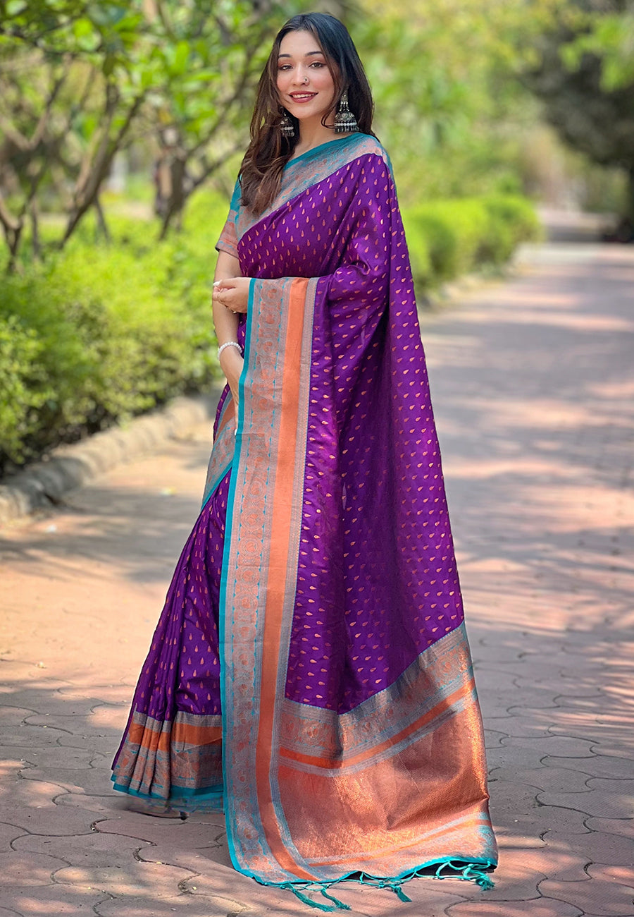 PURPLE BANARASI SILK BLEND SAREE