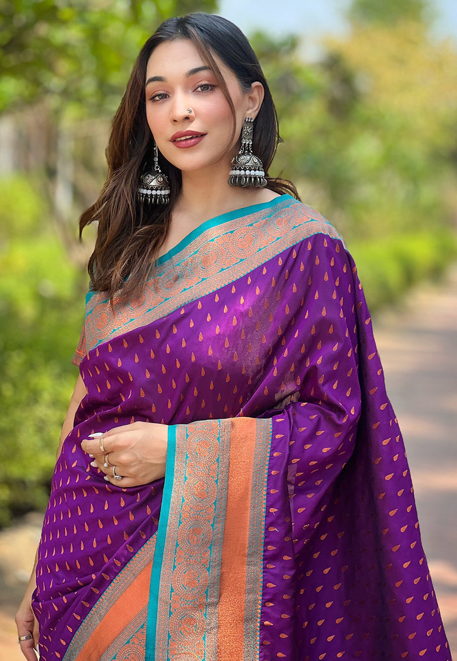 PURPLE BANARASI SILK BLEND SAREE