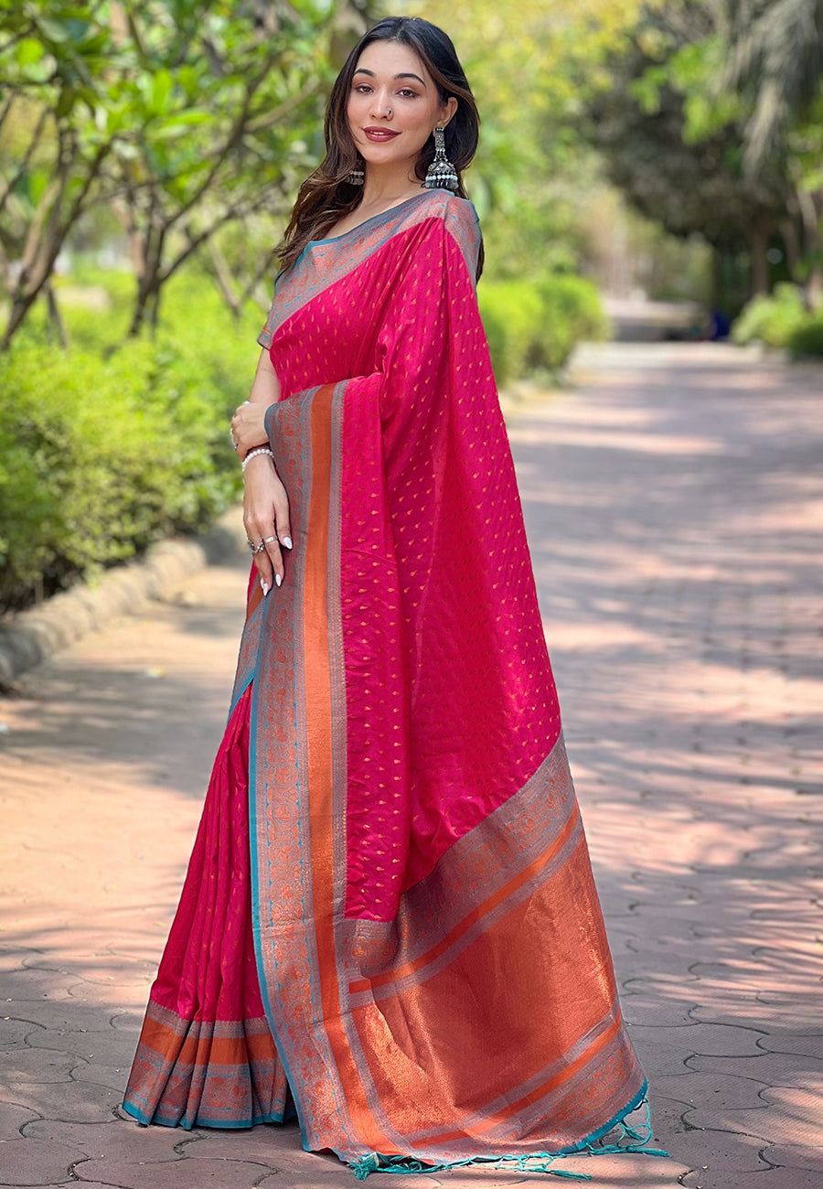 PINK BANARASI SILK BLEND SAREE