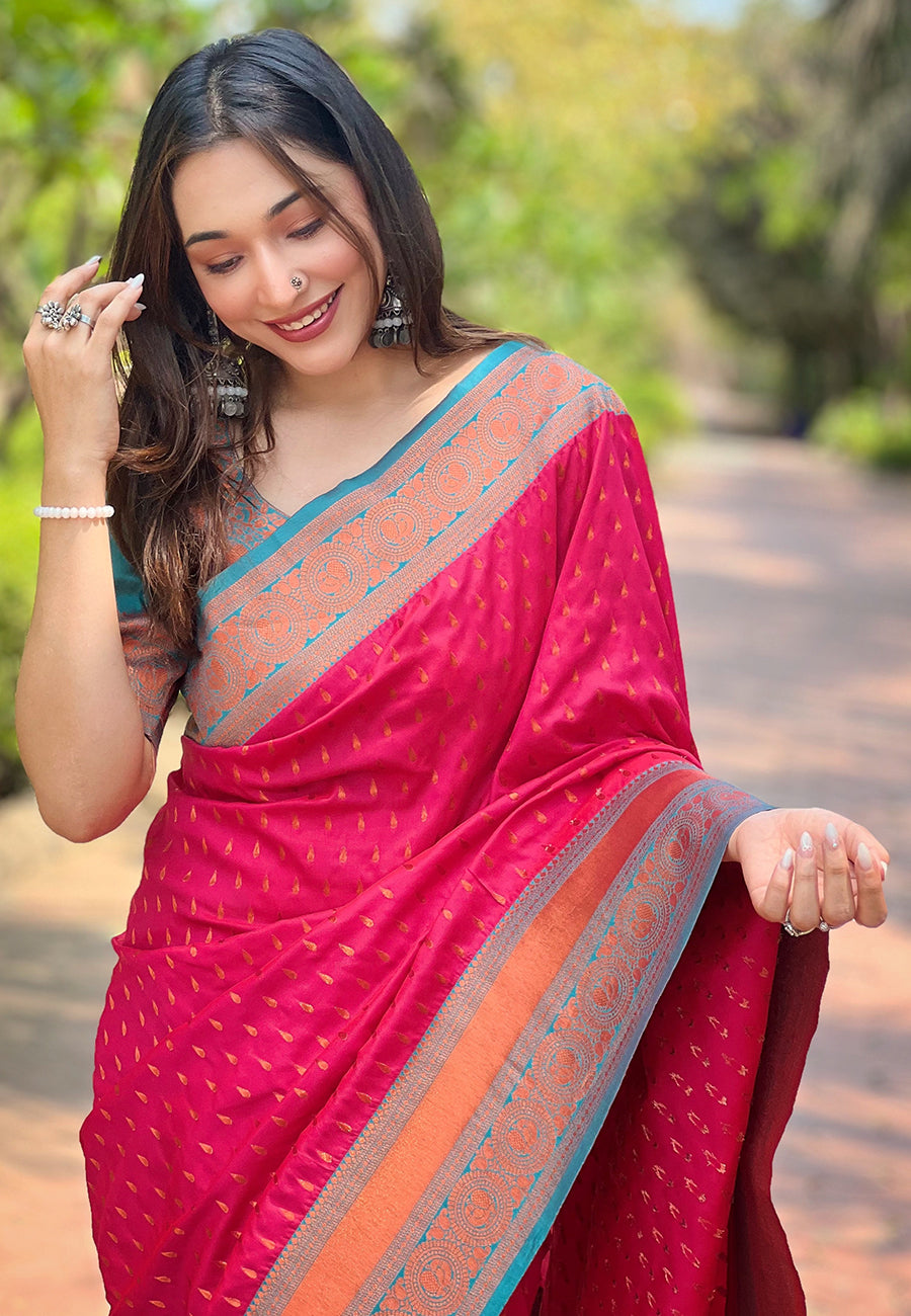 PINK BANARASI SILK BLEND SAREE