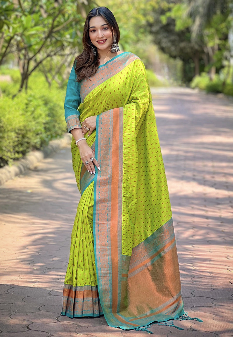 OLIVE BANARASI SILK BLEND SAREE