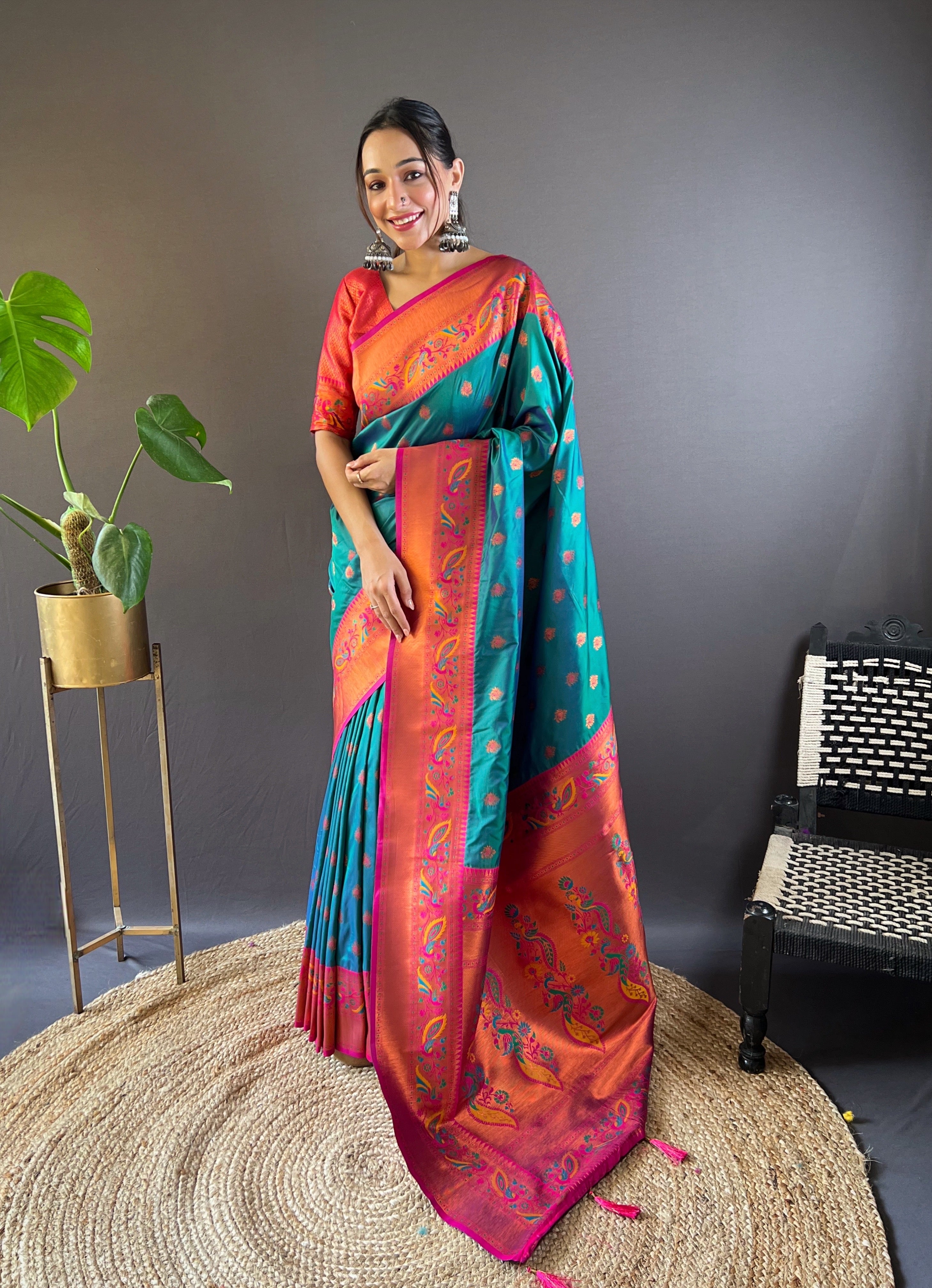 Rama Blue Paithani Silk Saree