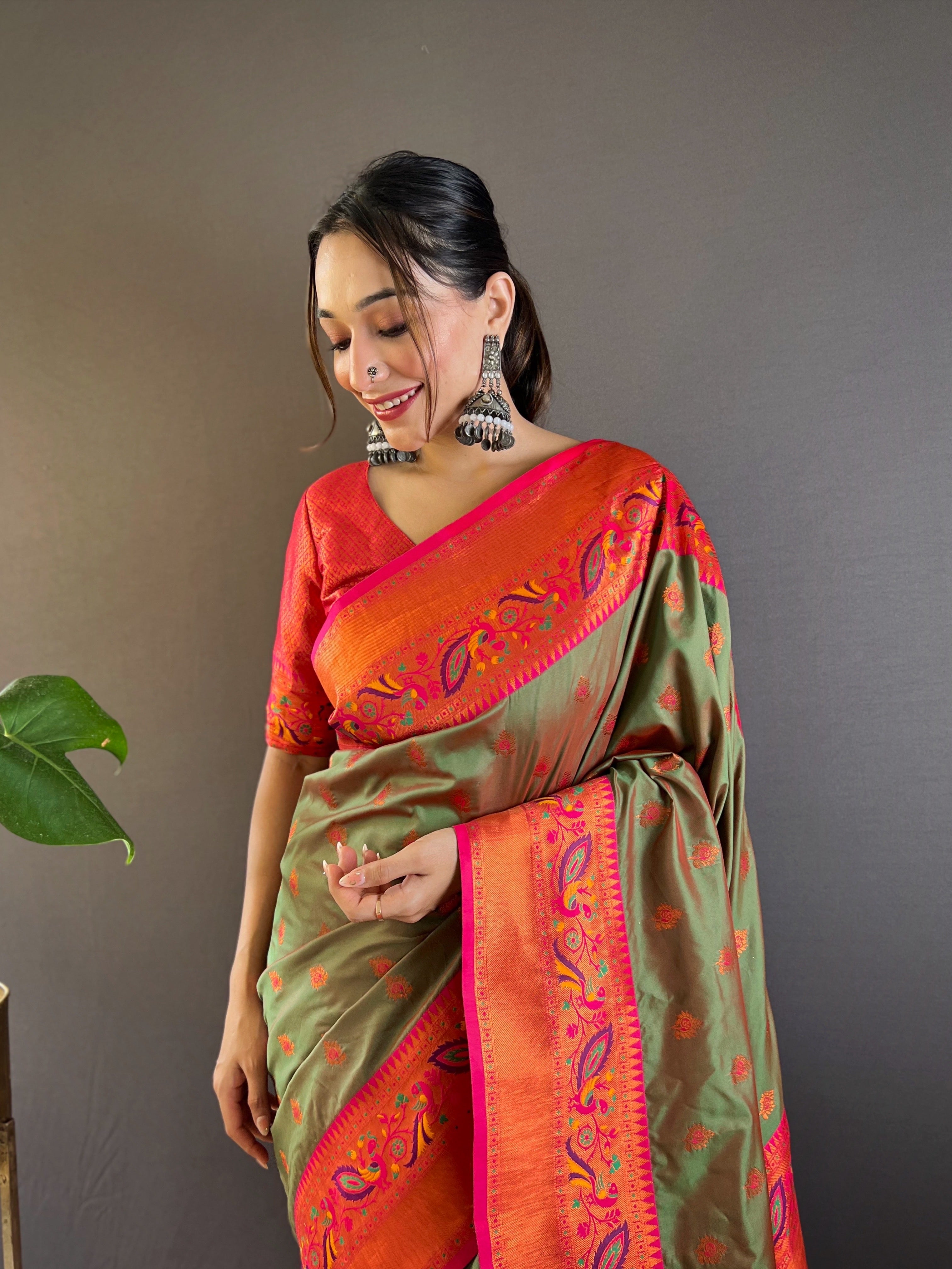 Mehendi Green Paithani Silk Saree