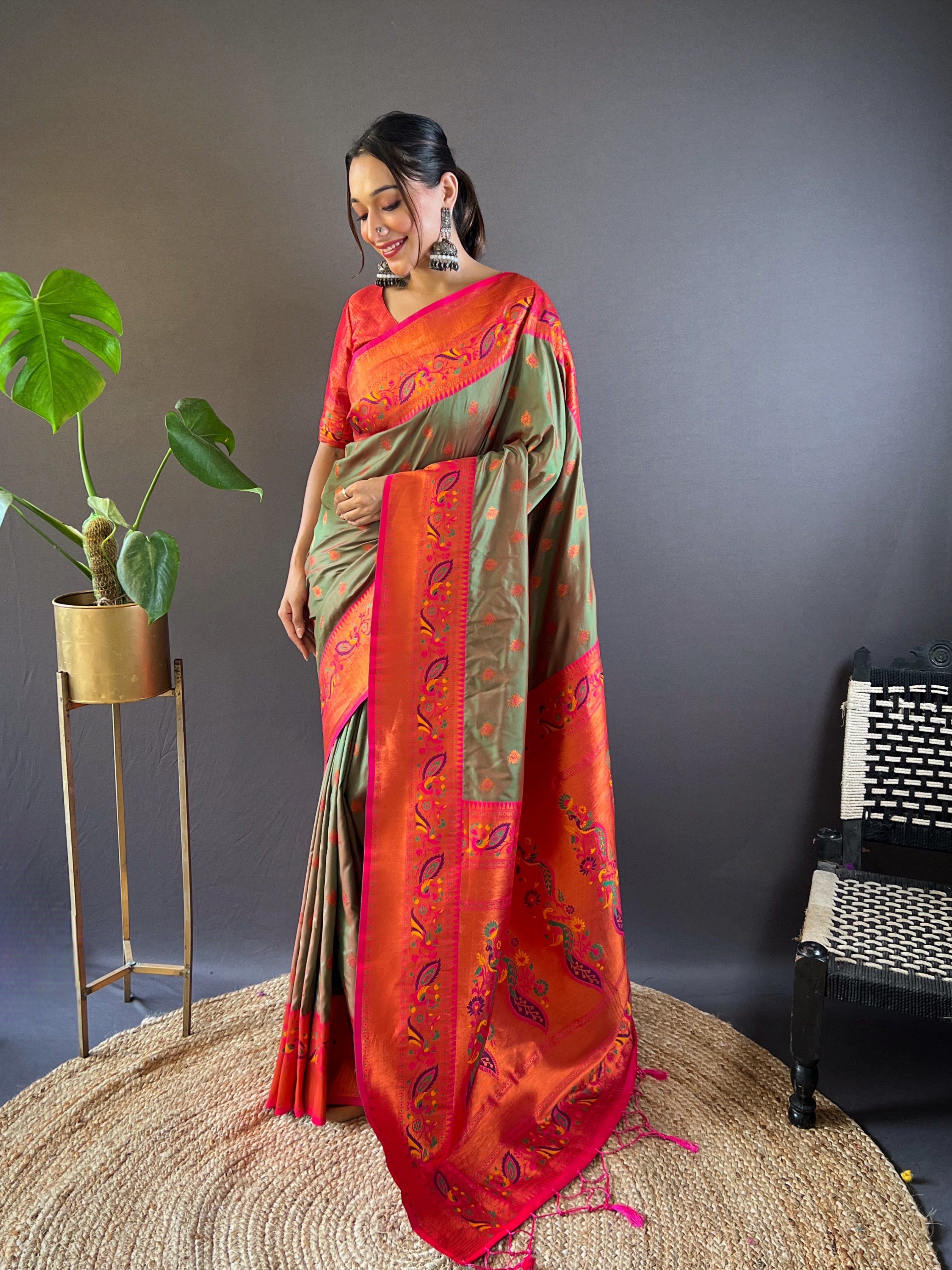 Mehendi Green Paithani Silk Saree