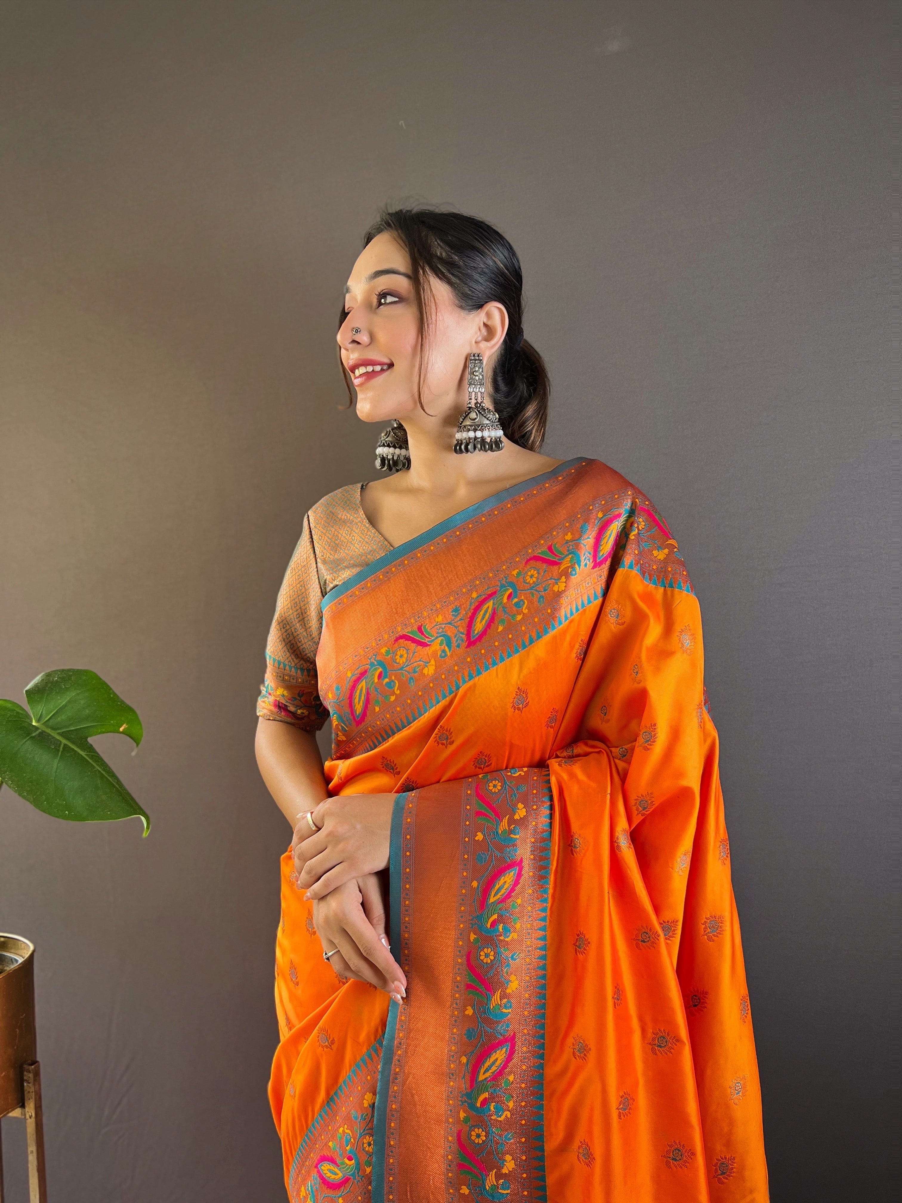 Orange Paithani Silk Saree