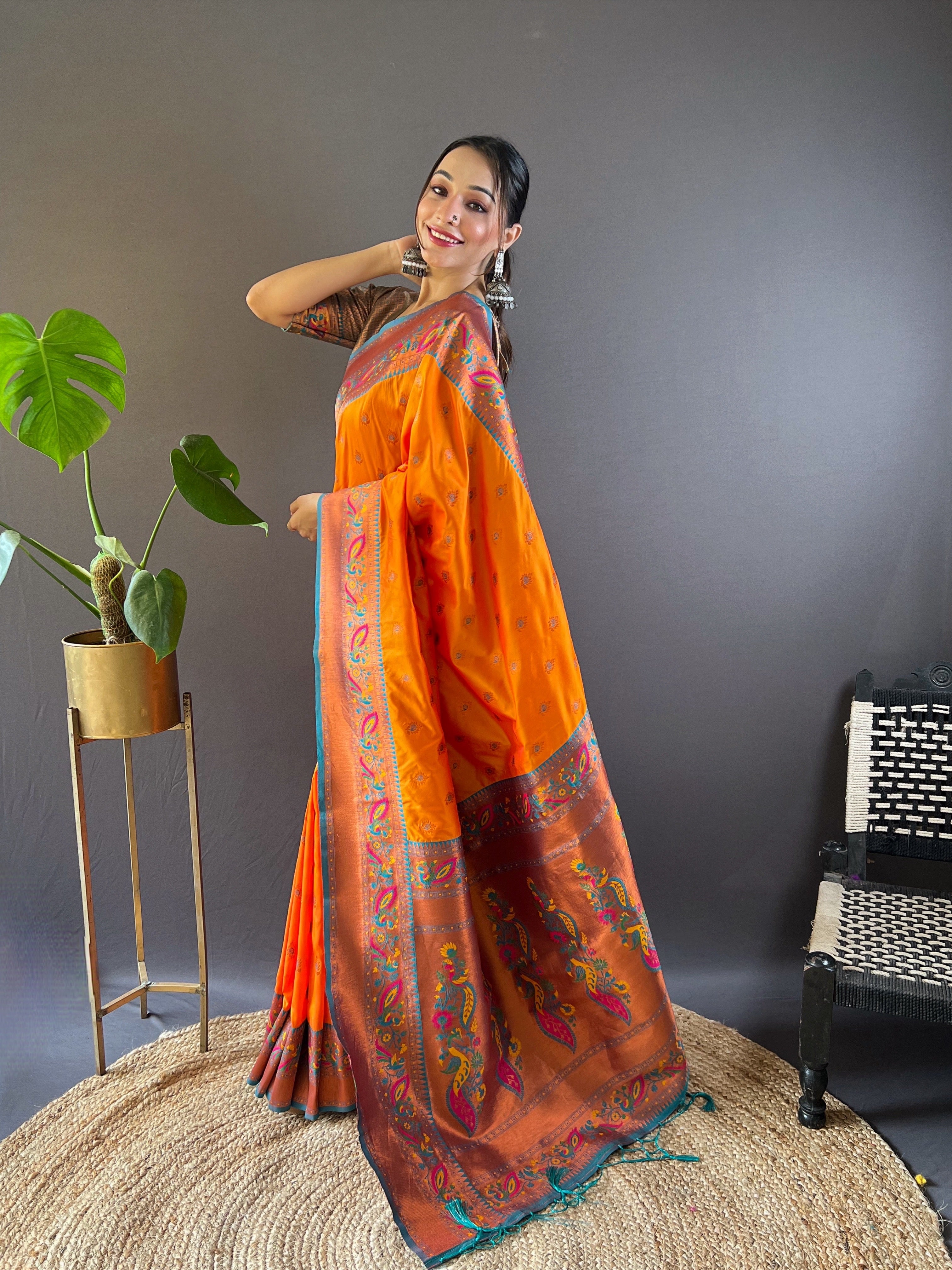 Orange Paithani Silk Saree