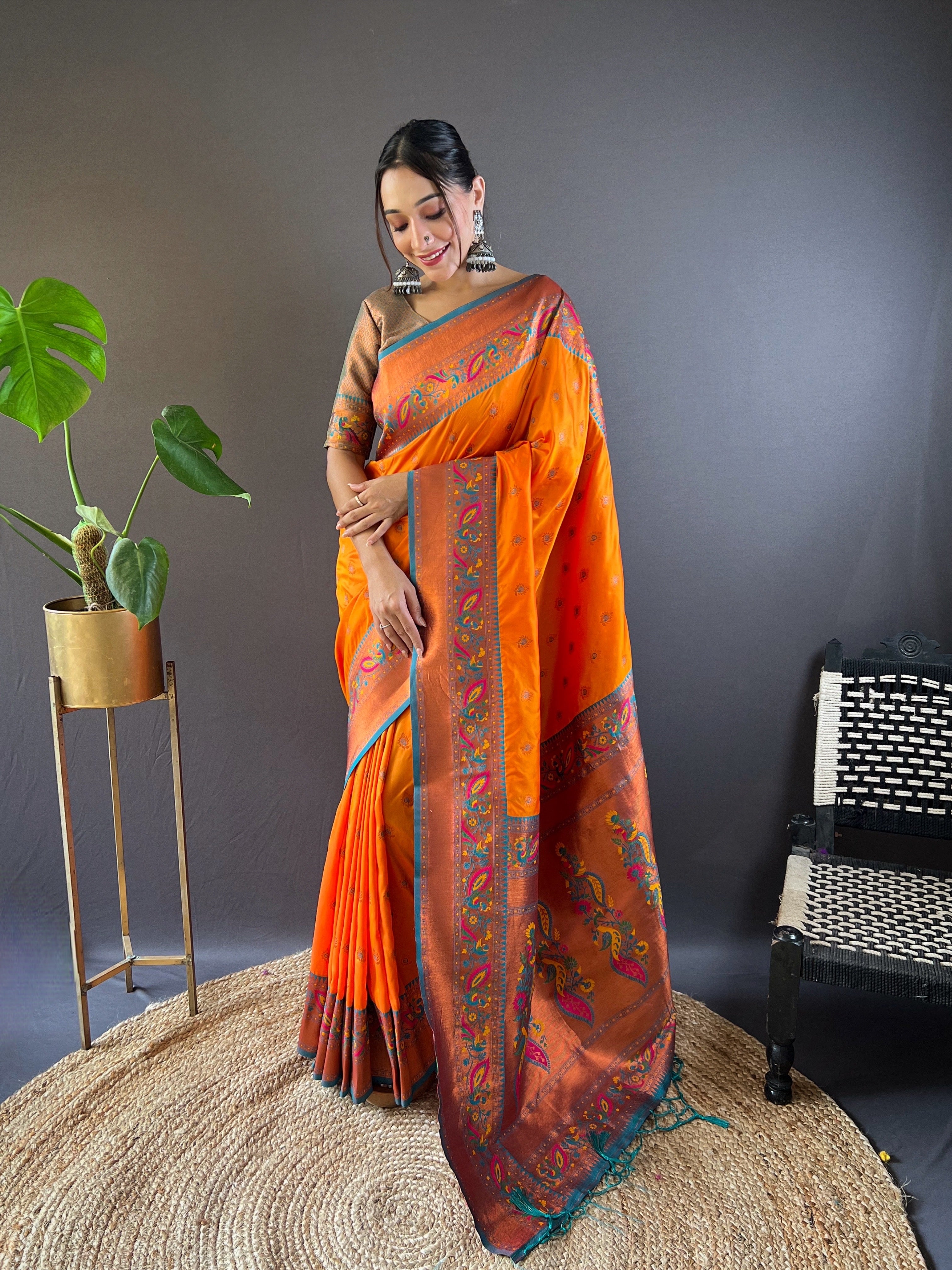 Orange Paithani Silk Saree