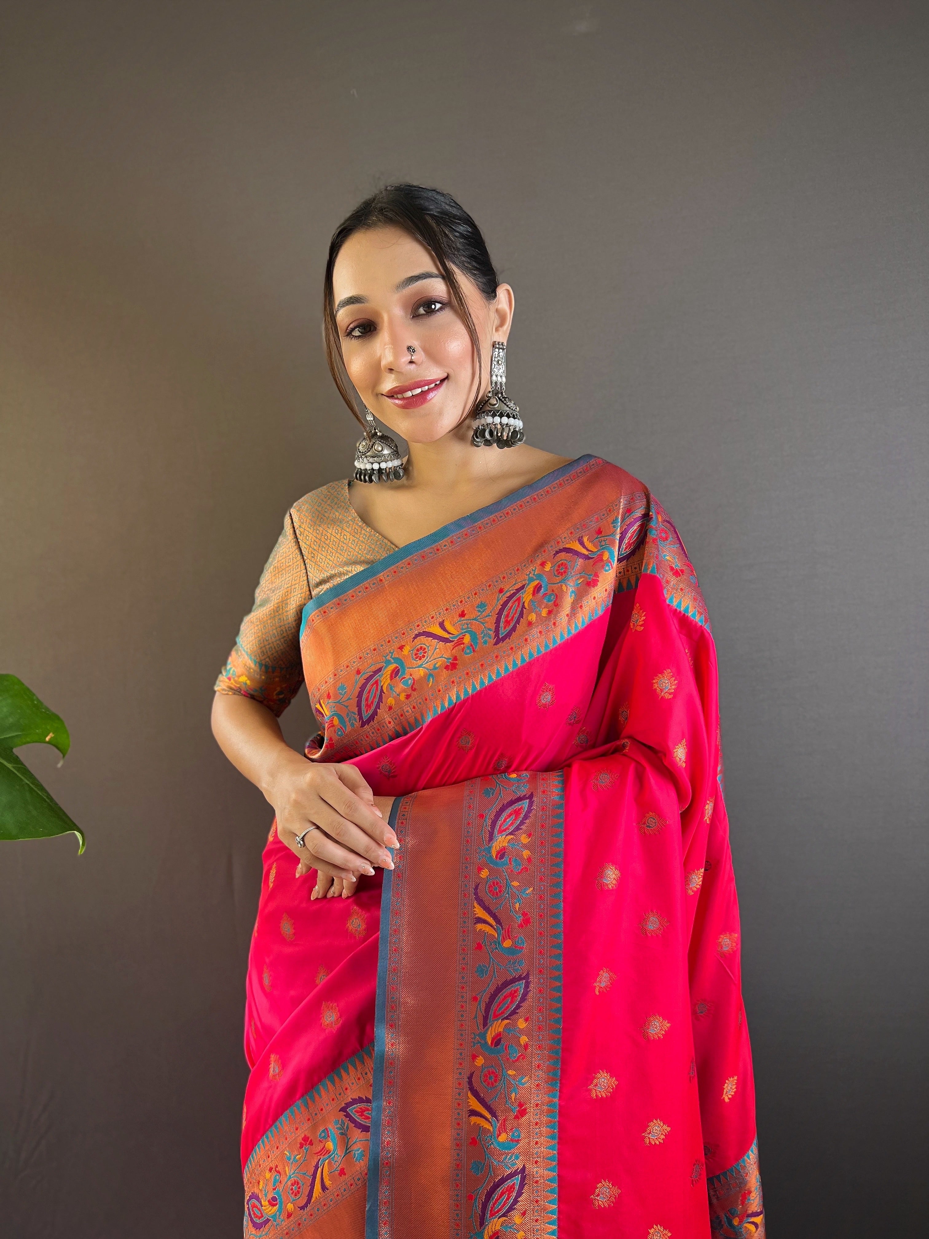 Dark Red Paithani Silk Saree