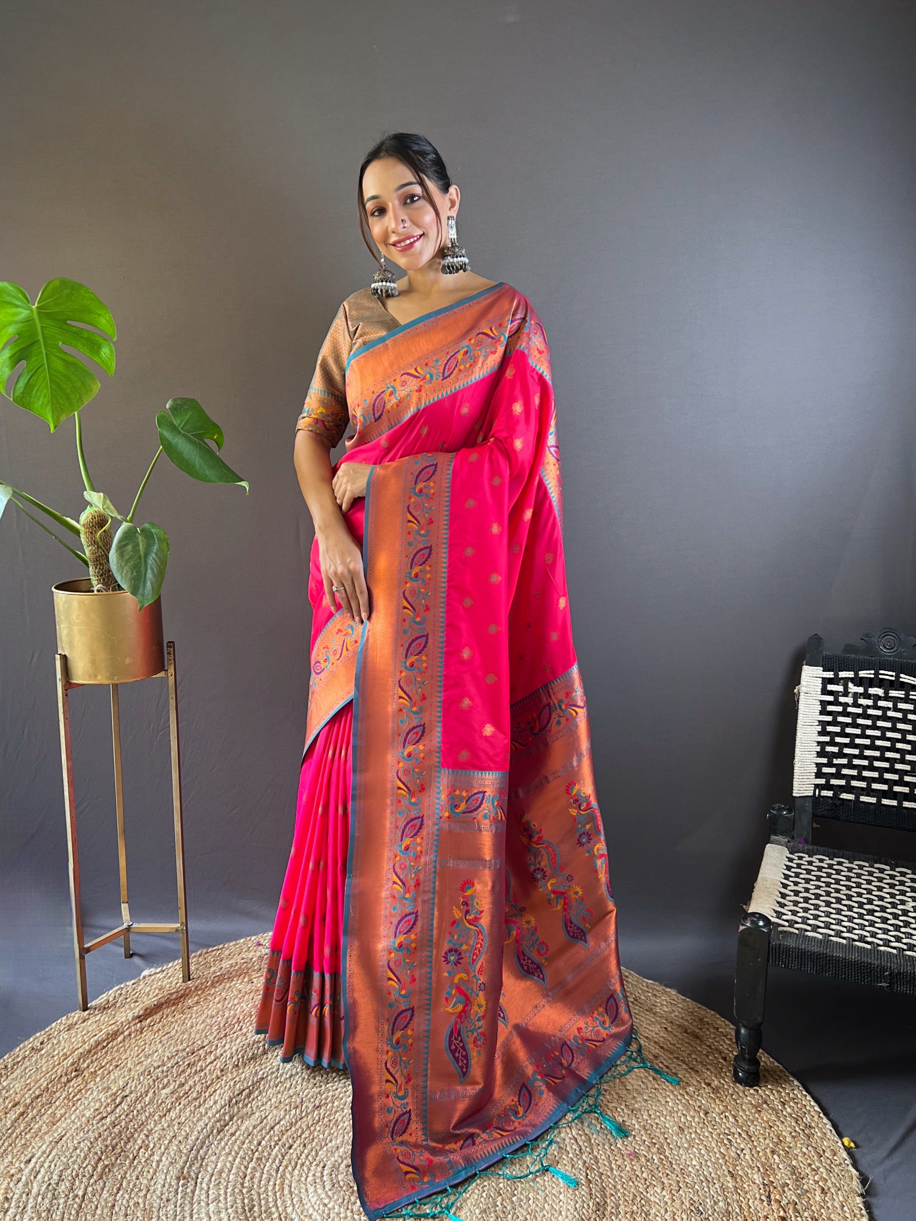 Dark Red Paithani Silk Saree