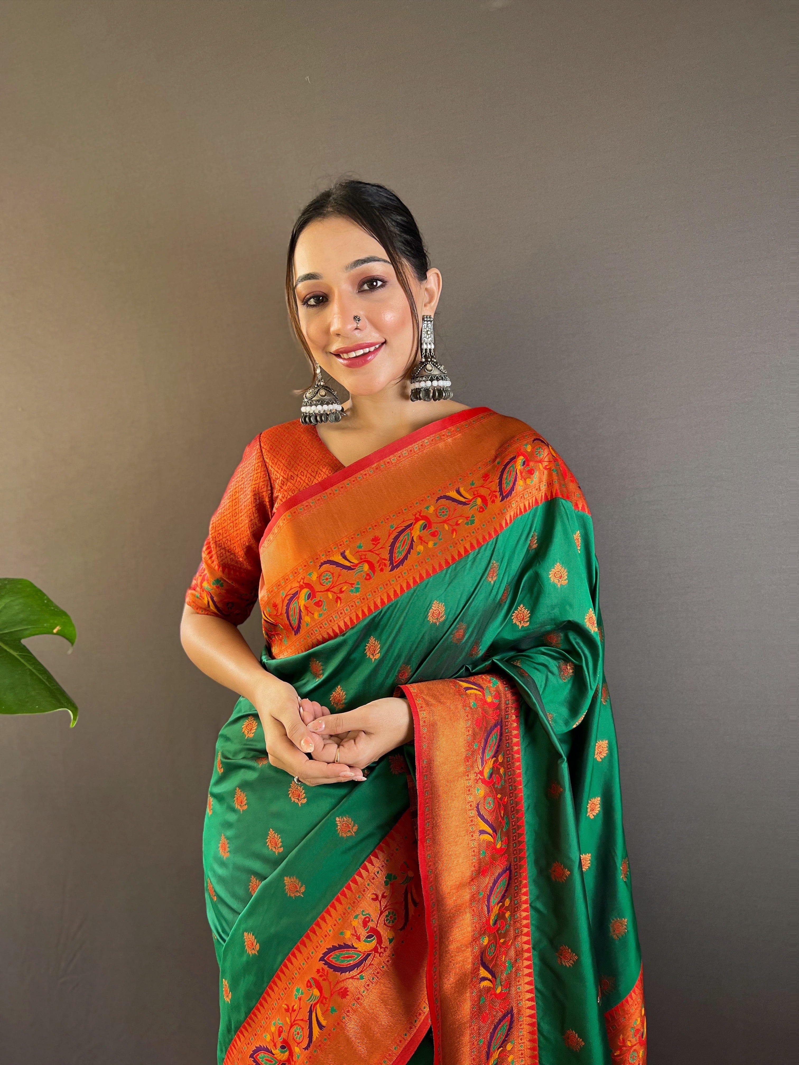 Forest Green Paithani Silk Saree