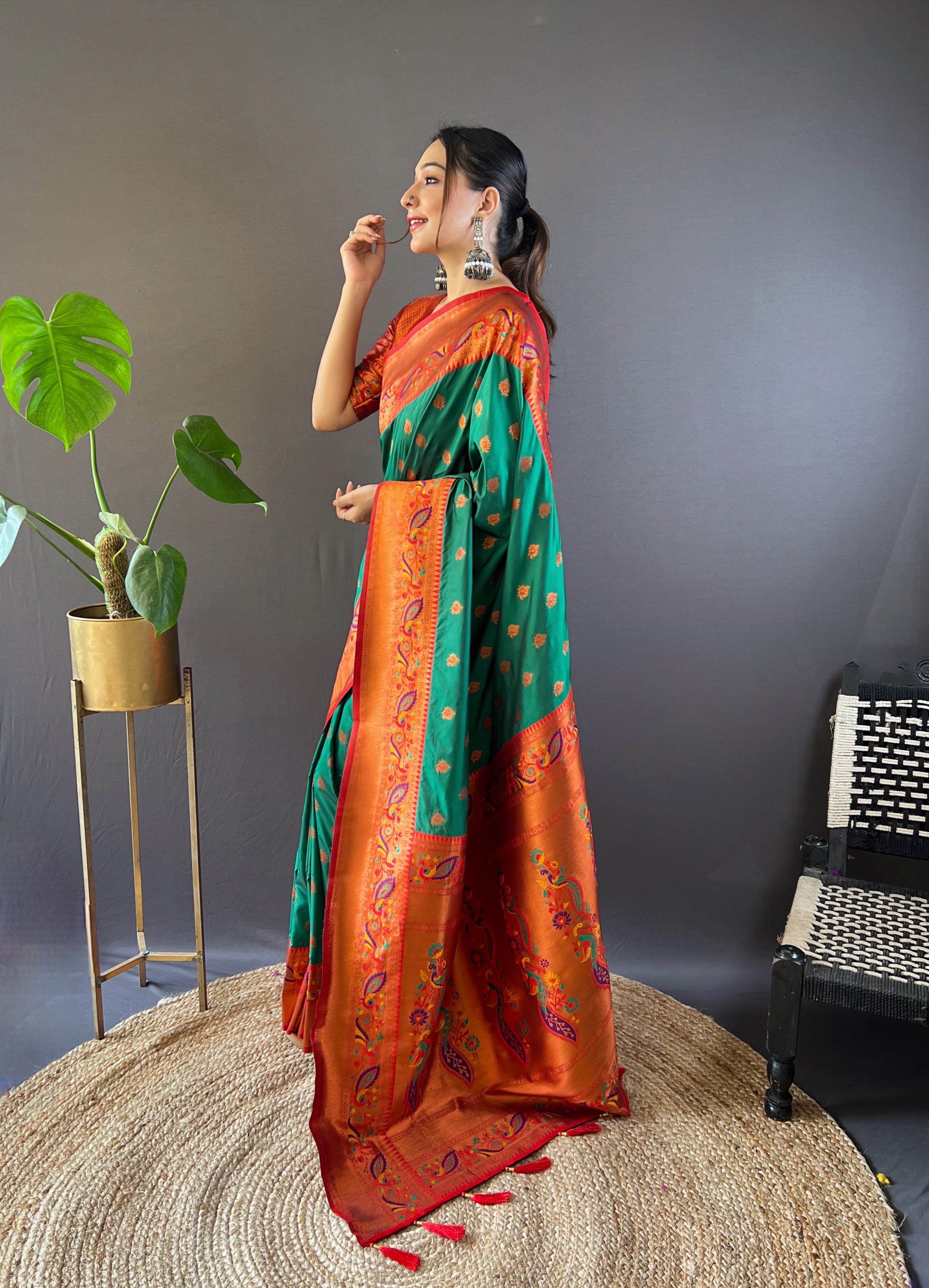 Forest Green Paithani Silk Saree