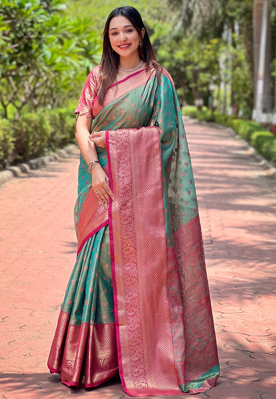 Forest Green Kanjivaram Saree