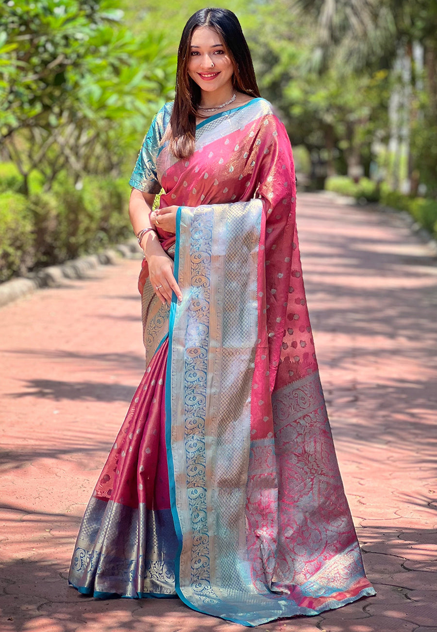 Cherry Red Kanjivaram Saree