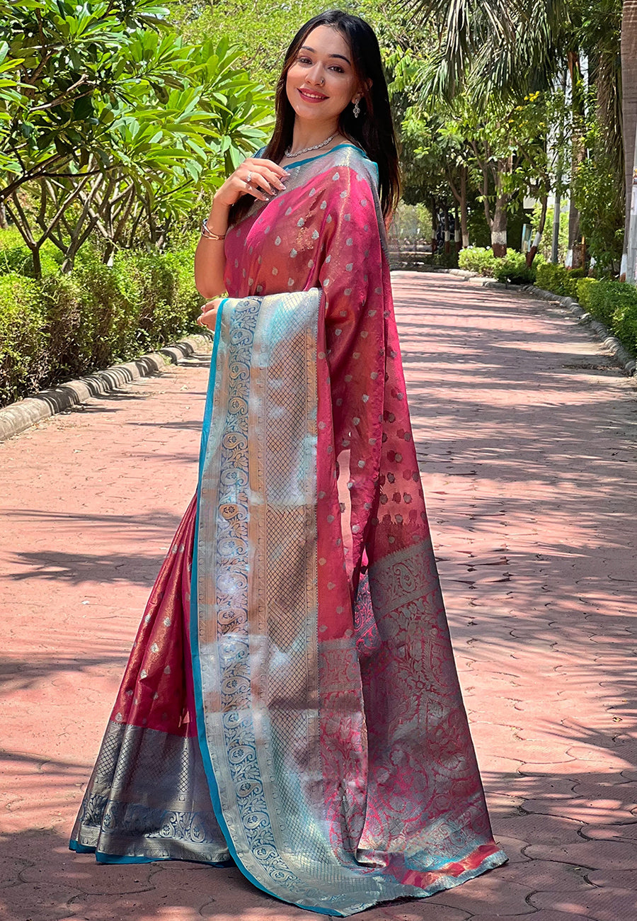 Cherry Red Kanjivaram Saree