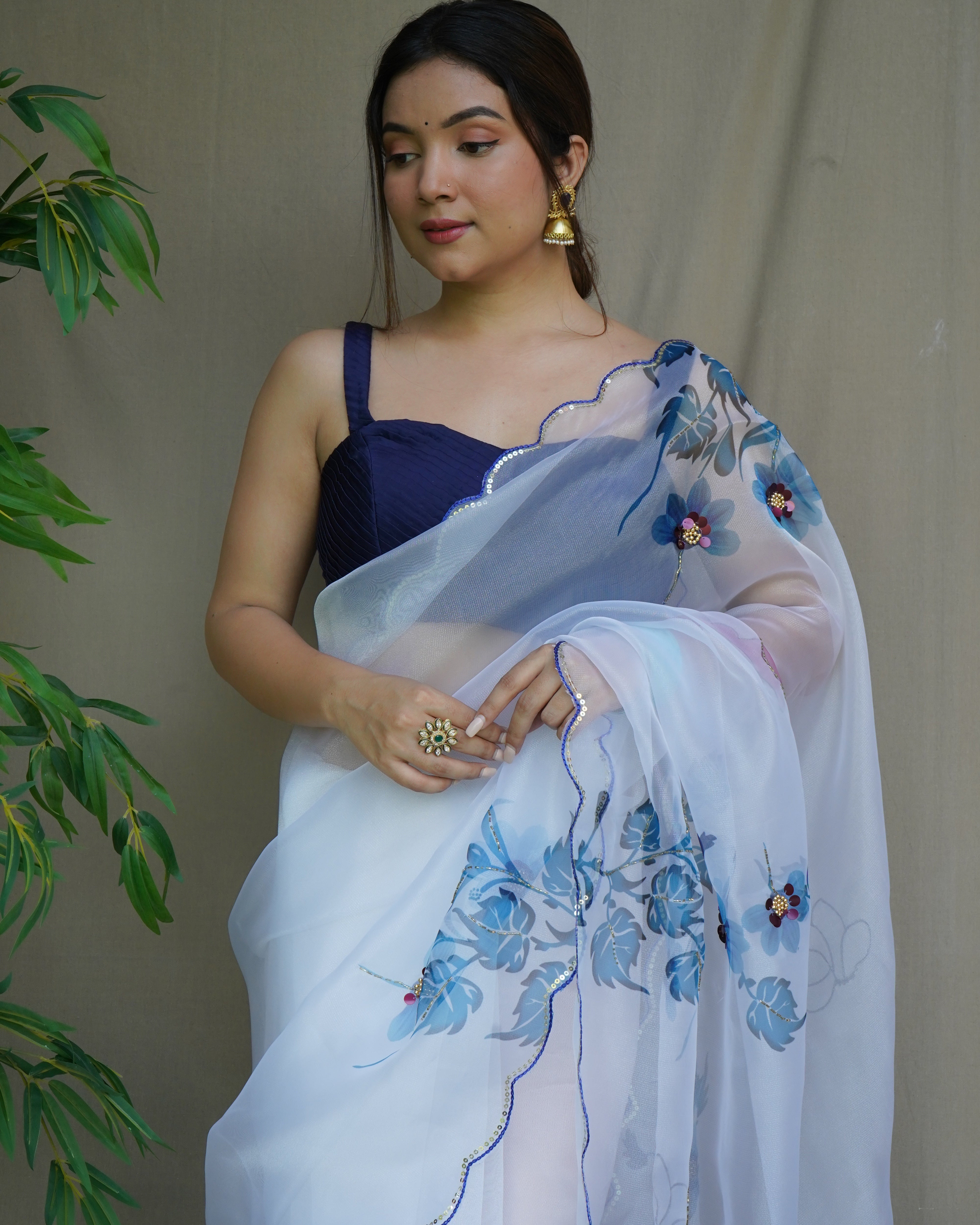 White Organza Saree With Banglori sattin Blouse