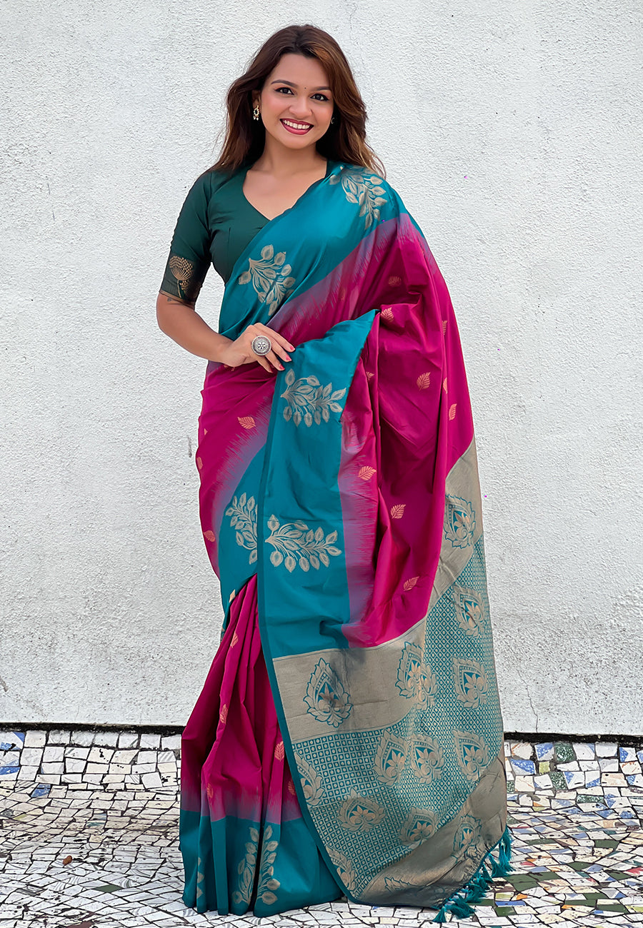 WINE BANARASI SILK BLEND SAREE