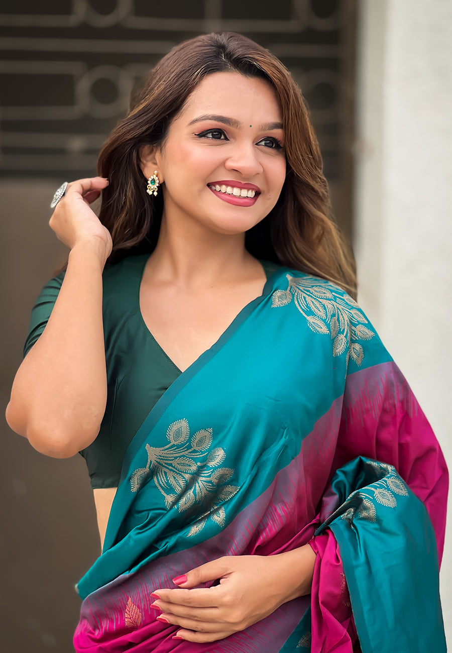 WINE BANARASI SILK BLEND SAREE