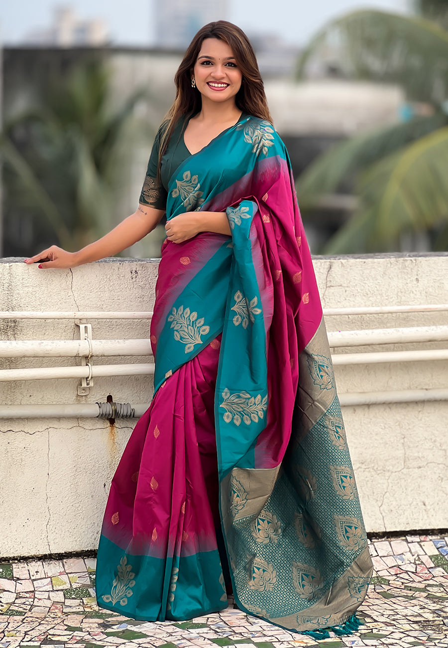 WINE BANARASI SILK BLEND SAREE
