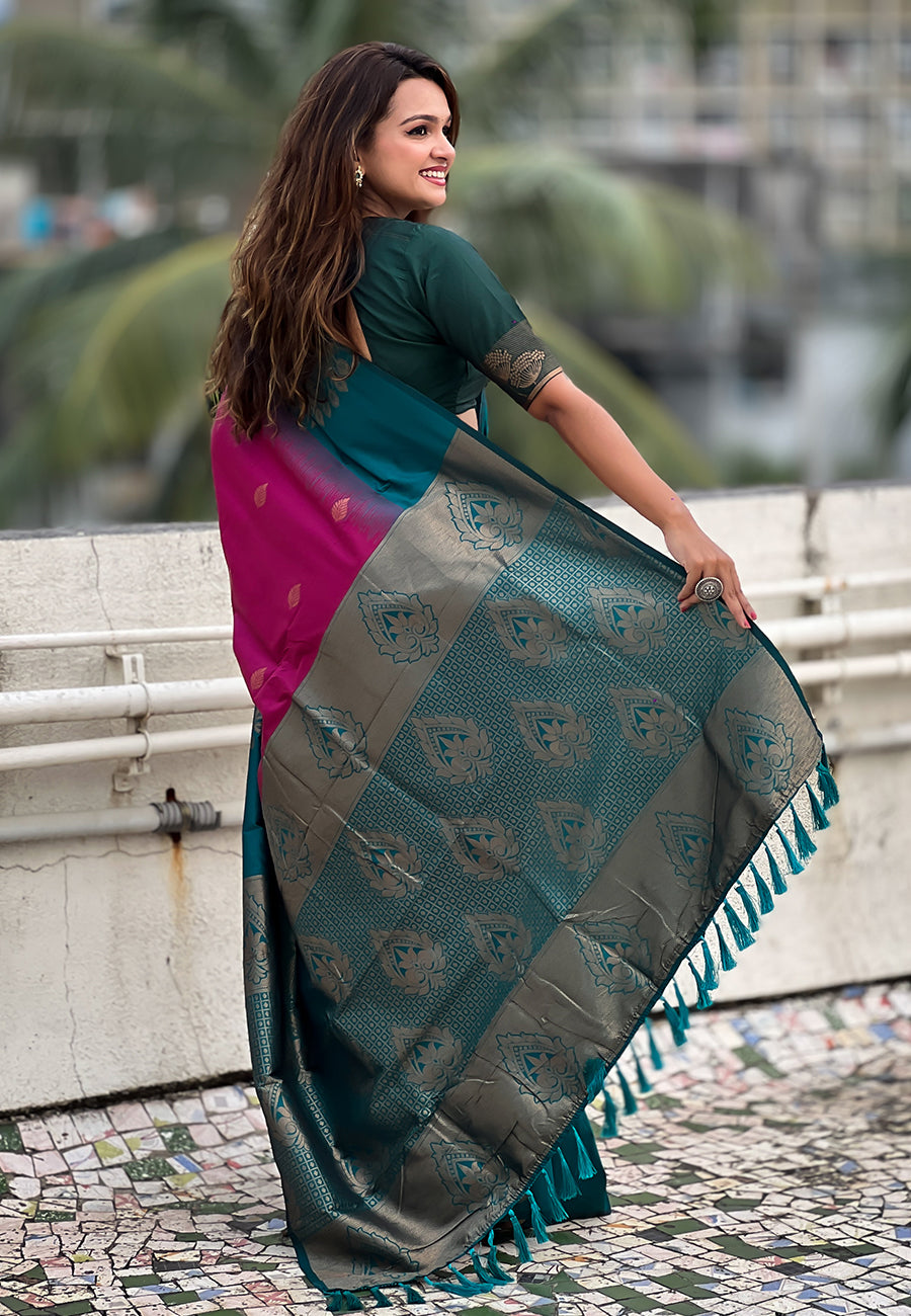 WINE BANARASI SILK BLEND SAREE