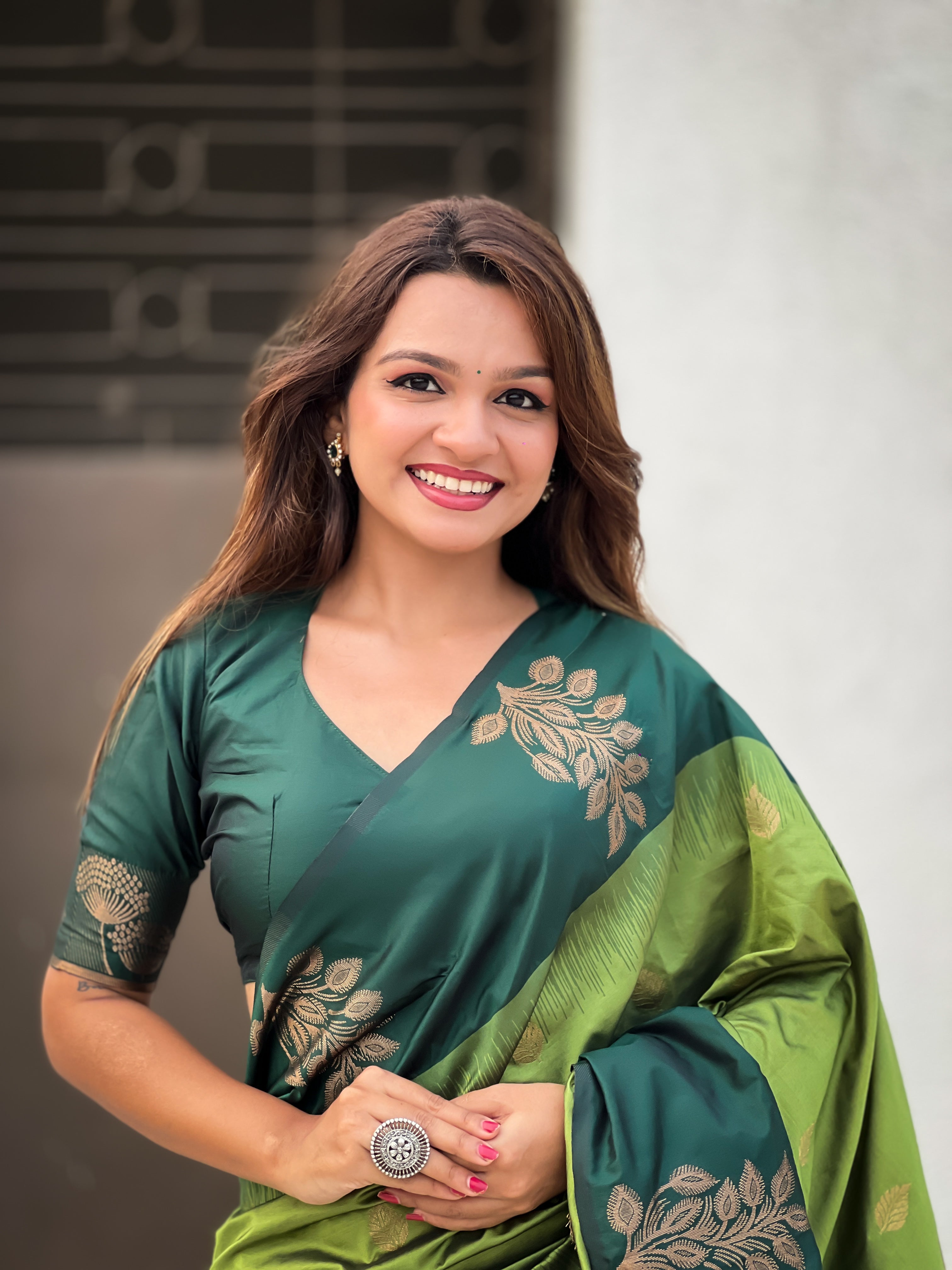 GREEN BANARASI SILK BLEND SAREE