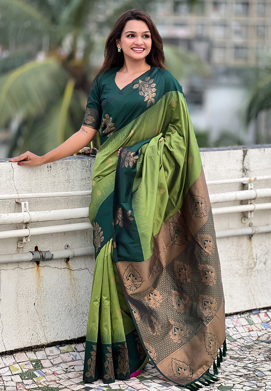 GREEN BANARASI SILK BLEND SAREE