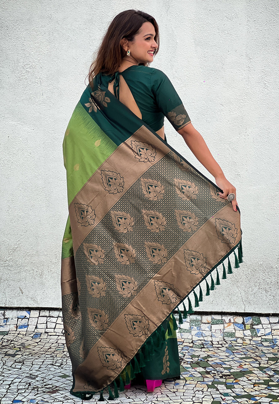 GREEN BANARASI SILK BLEND SAREE