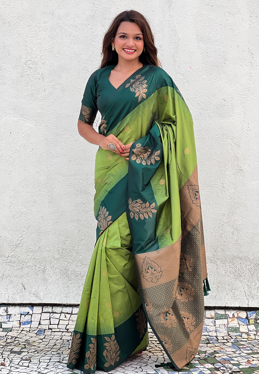 GREEN BANARASI SILK BLEND SAREE