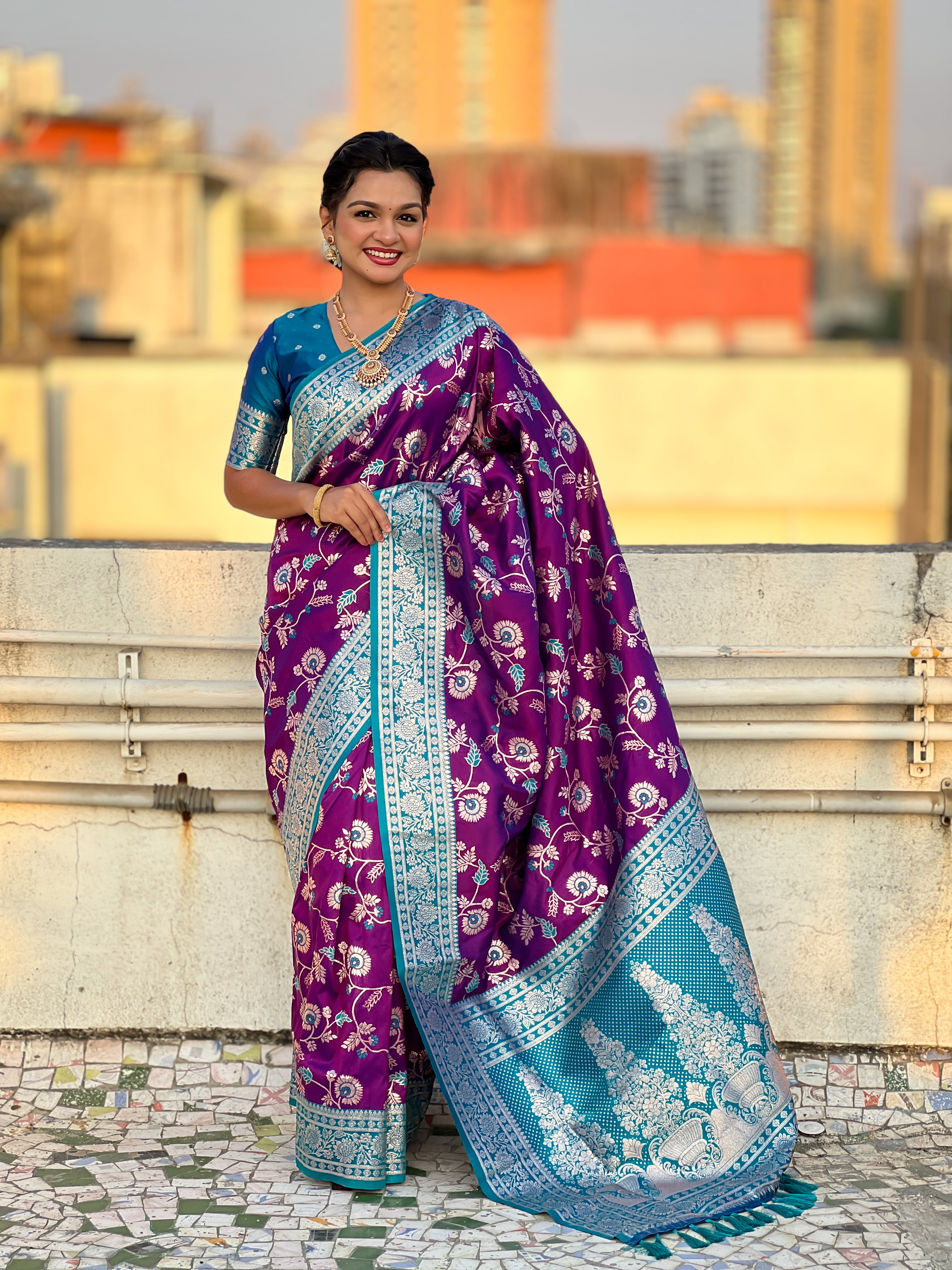 VIOLET BANARASI SILK SAREE