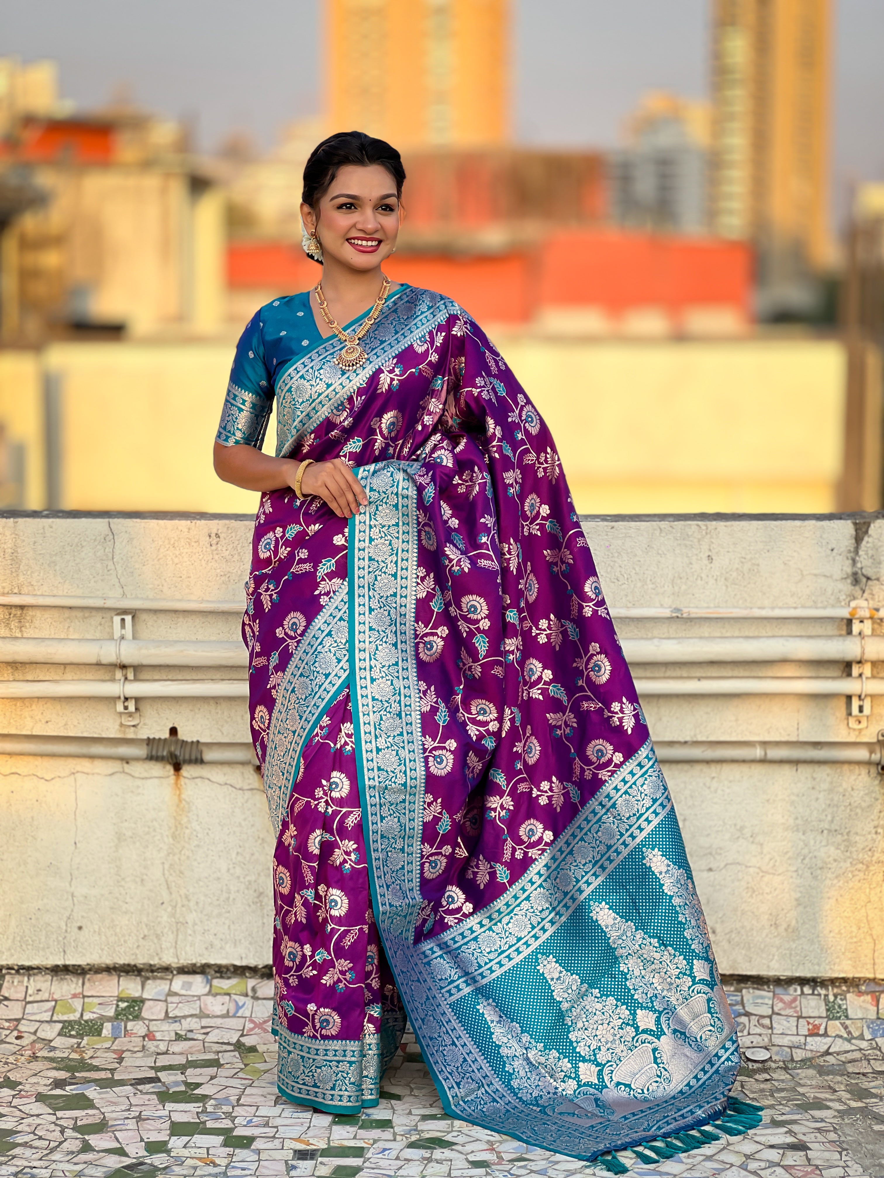 VIOLET BANARASI SILK SAREE