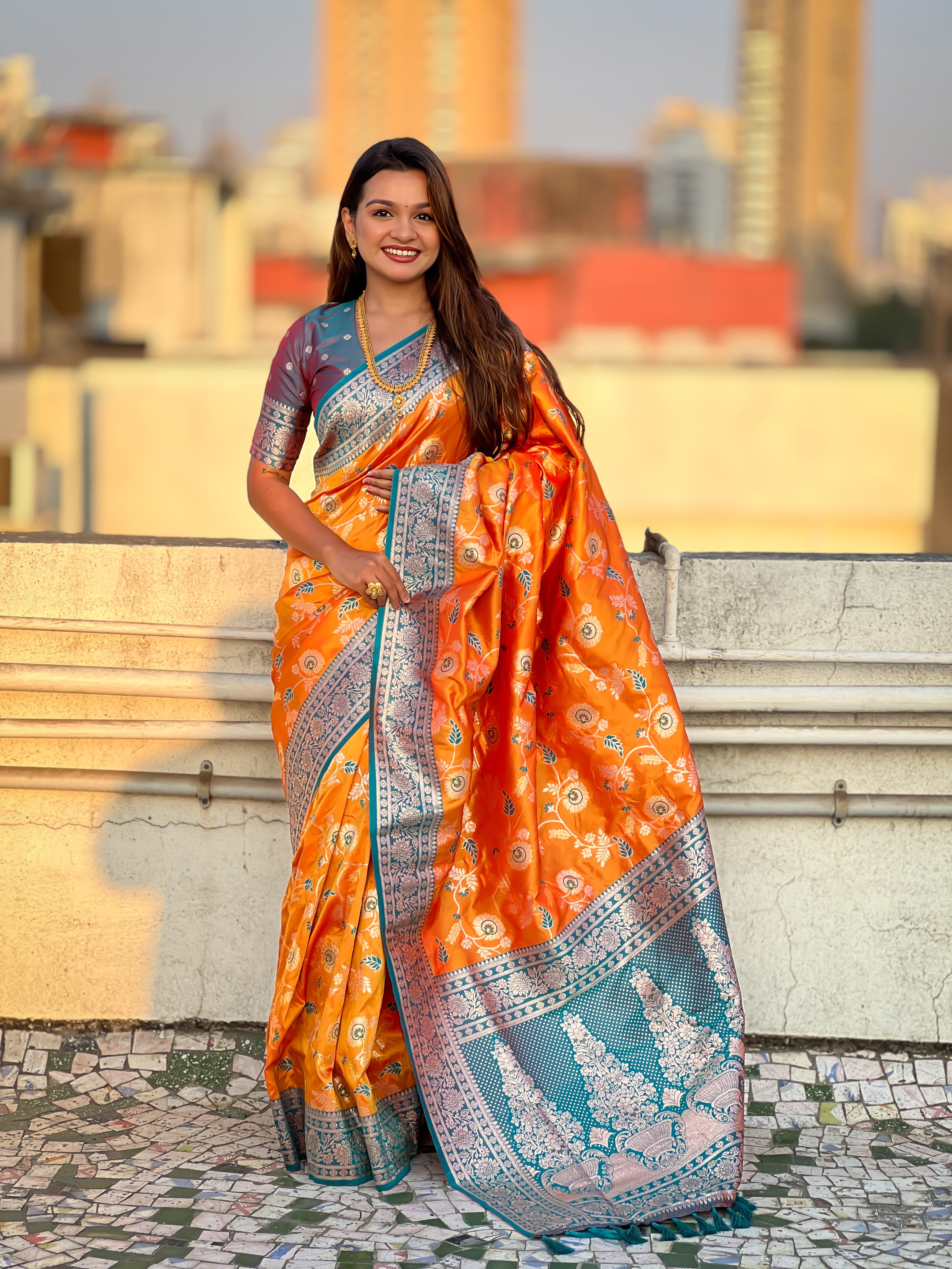 ORANGE BANARASI SILK SAREE