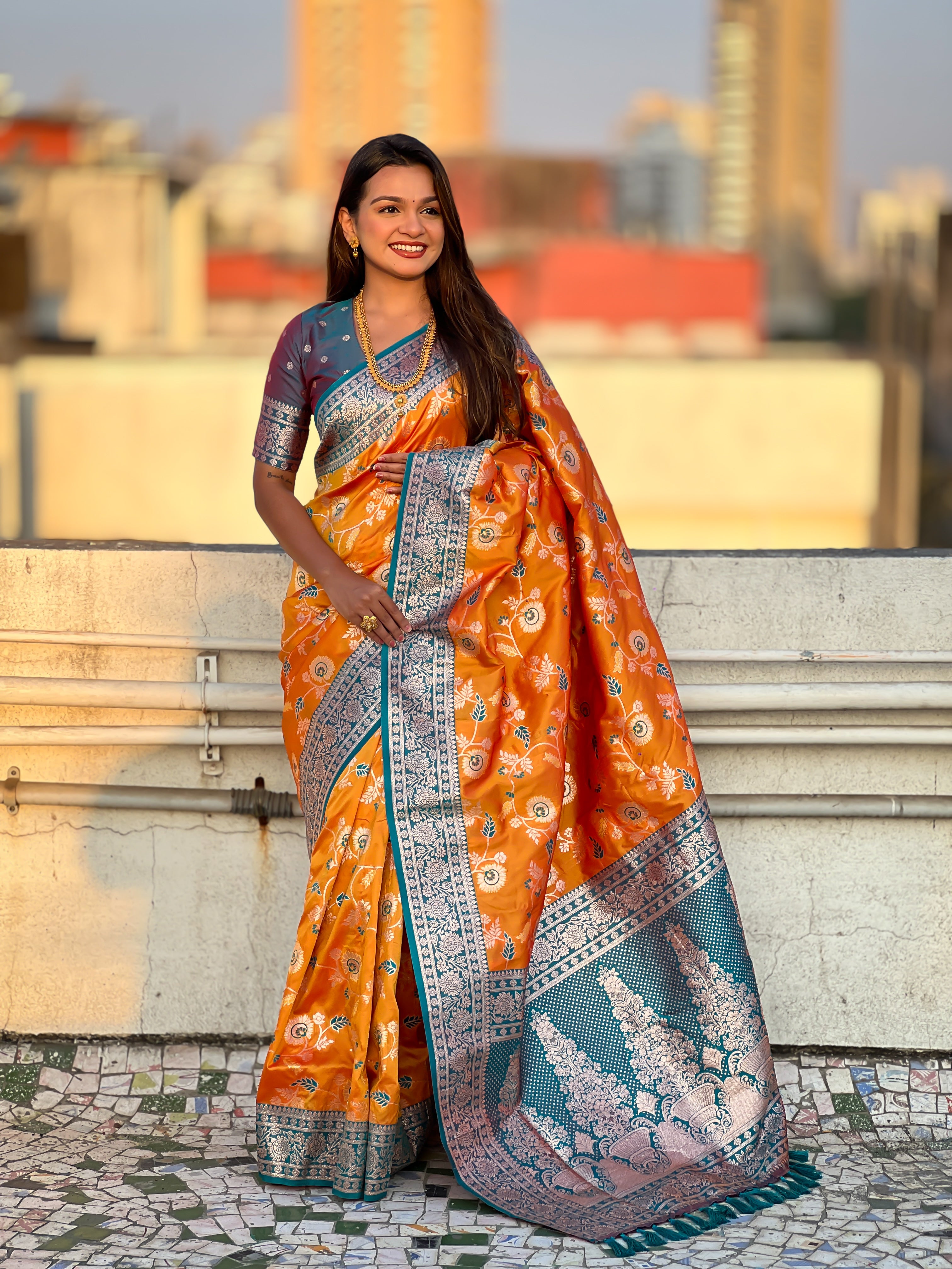 ORANGE BANARASI SILK SAREE